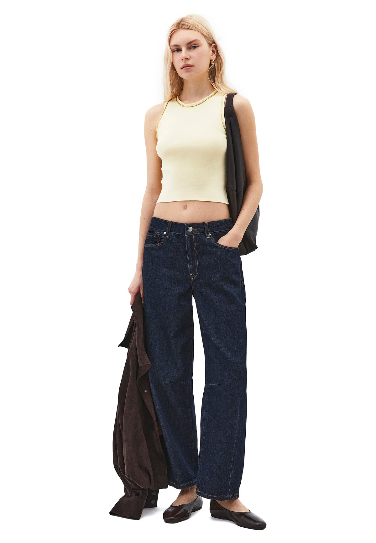 Glittery Crew Neck Sleeveless Tank Top - Yellow
