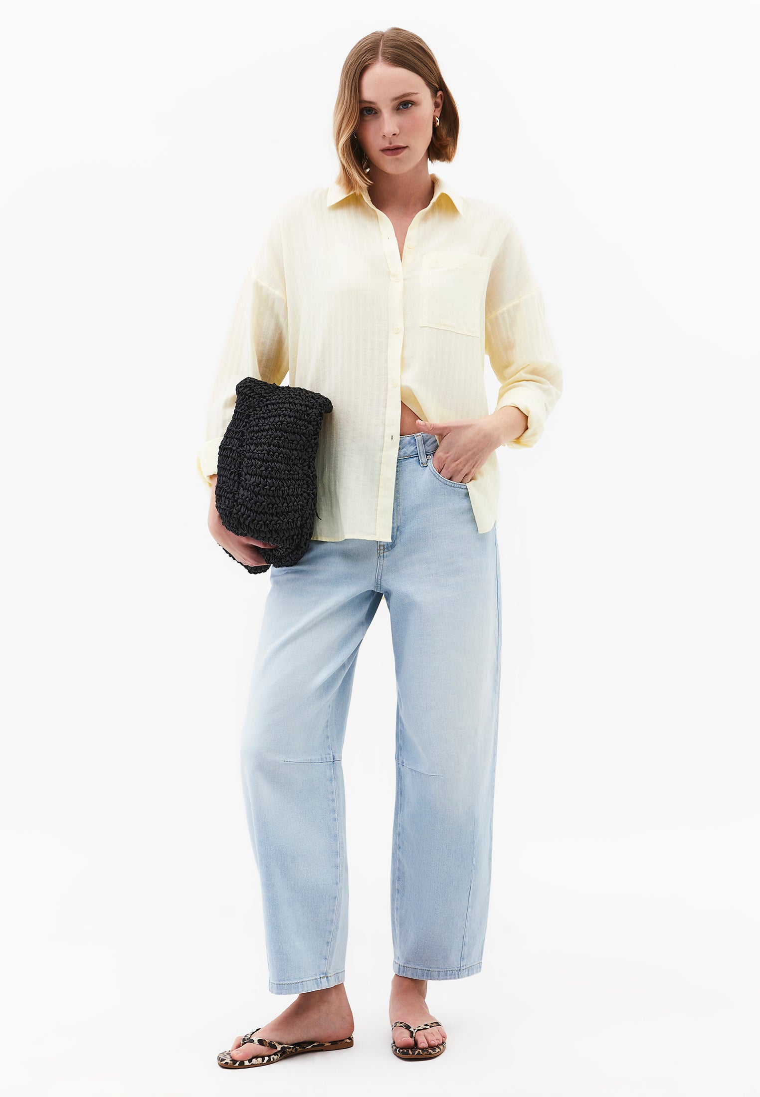 Oversize Long Sleeve Shirt With Pocket Detail - FLAN