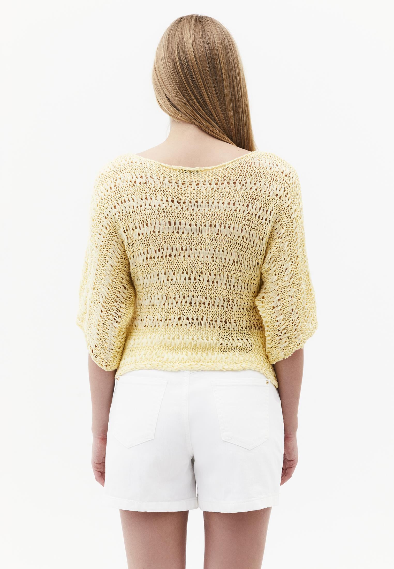 Openwork Batwing Sleeve Boat Neck Cropped Blouse - FLAN