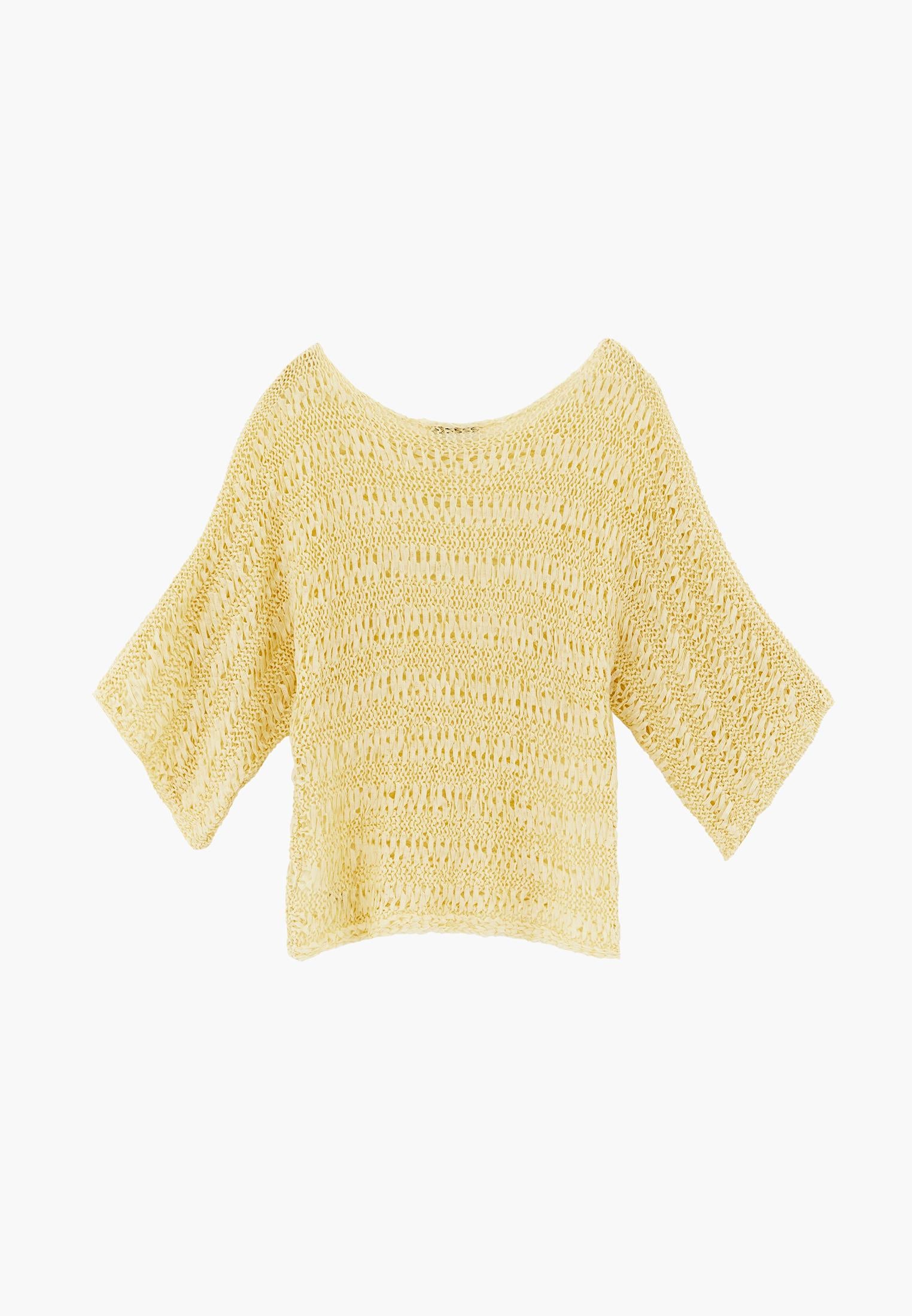 Openwork Batwing Sleeve Boat Neck Cropped Blouse - FLAN