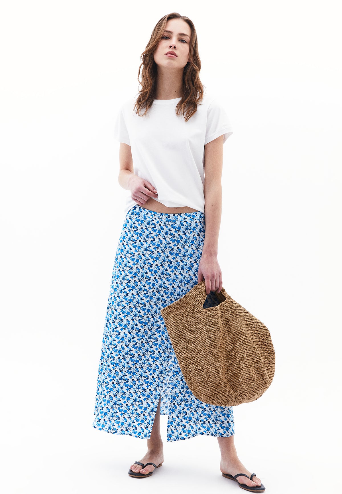 Midi Skirt With Slit Detail - FLORAL COMB