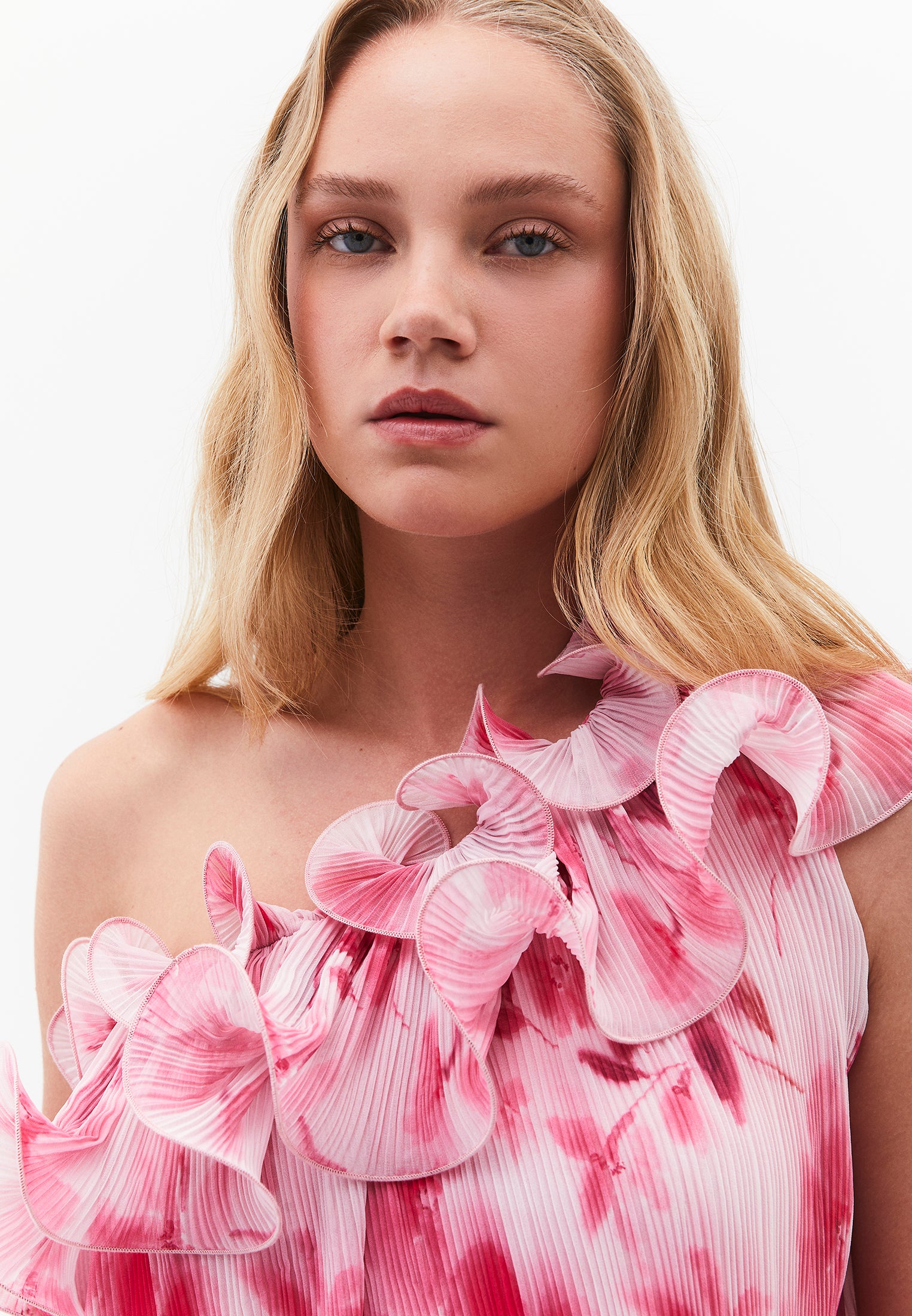 One Shoulder Pleated Printed Long Dress - FLORAL COMB