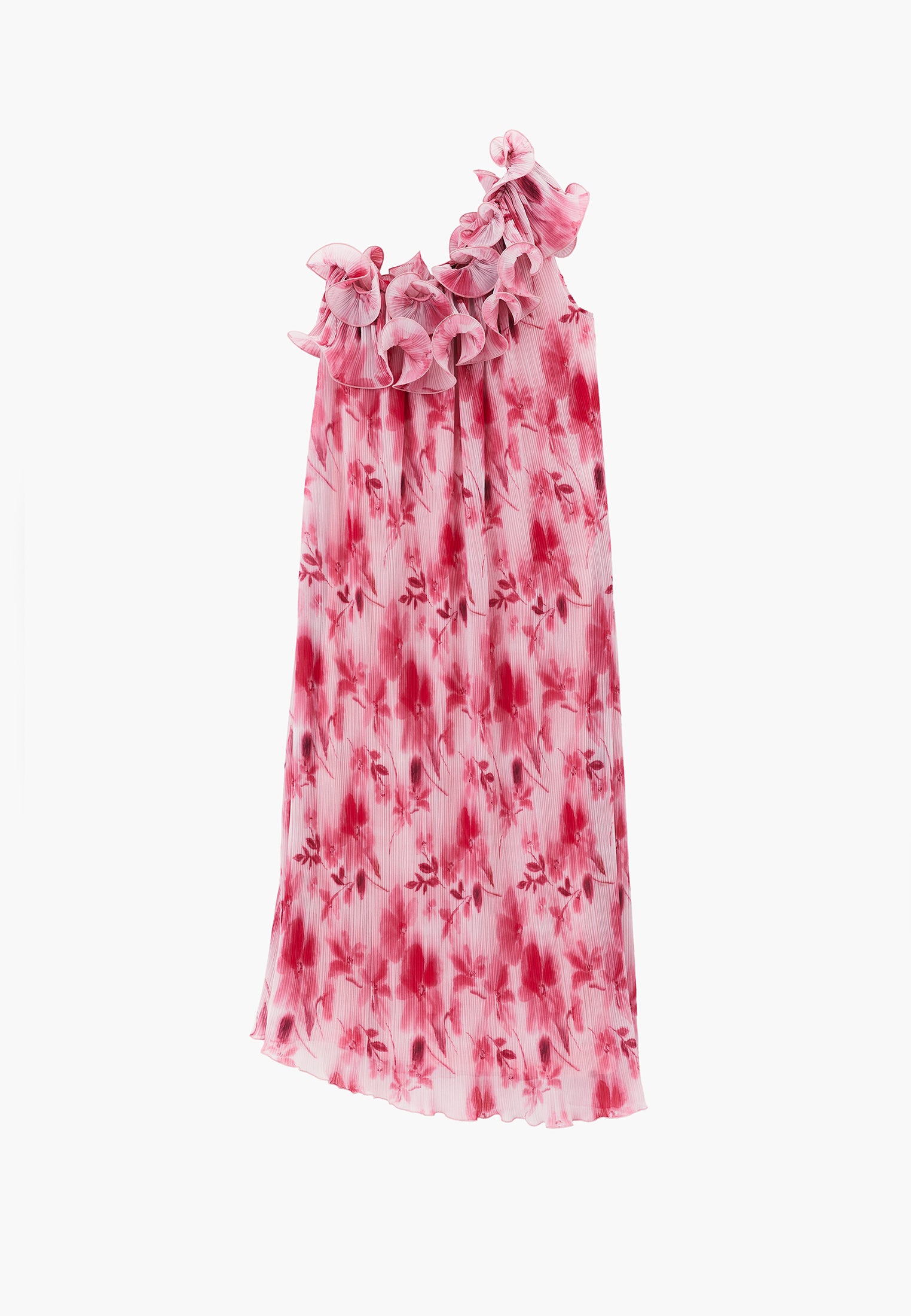 One Shoulder Pleated Printed Long Dress - FLORAL COMB