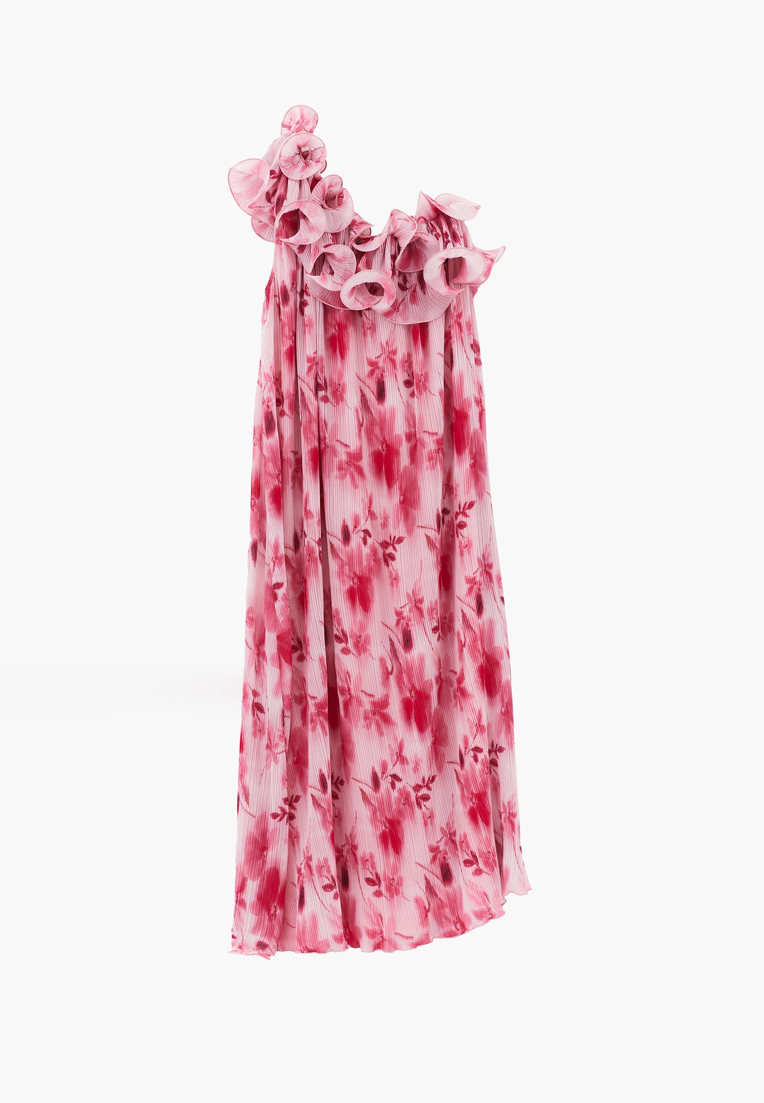 One Shoulder Pleated Printed Long Dress - FLORAL COMB