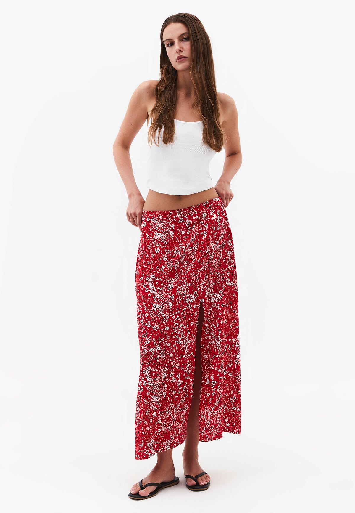 High Waist Printed Flared Midi Skirt - FLORAL PRINT