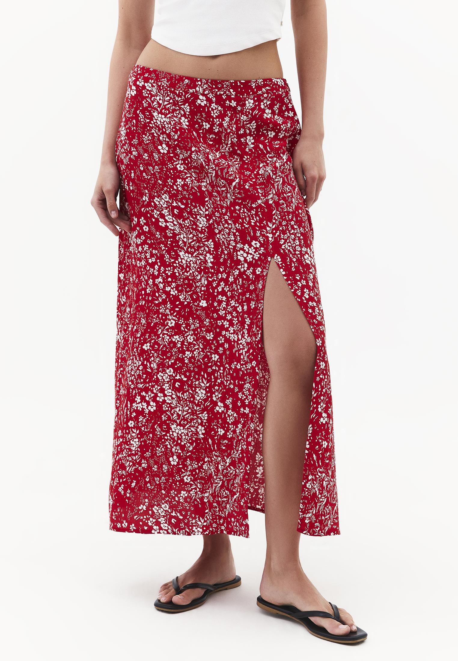 High Waist Printed Flared Midi Skirt - FLORAL PRINT