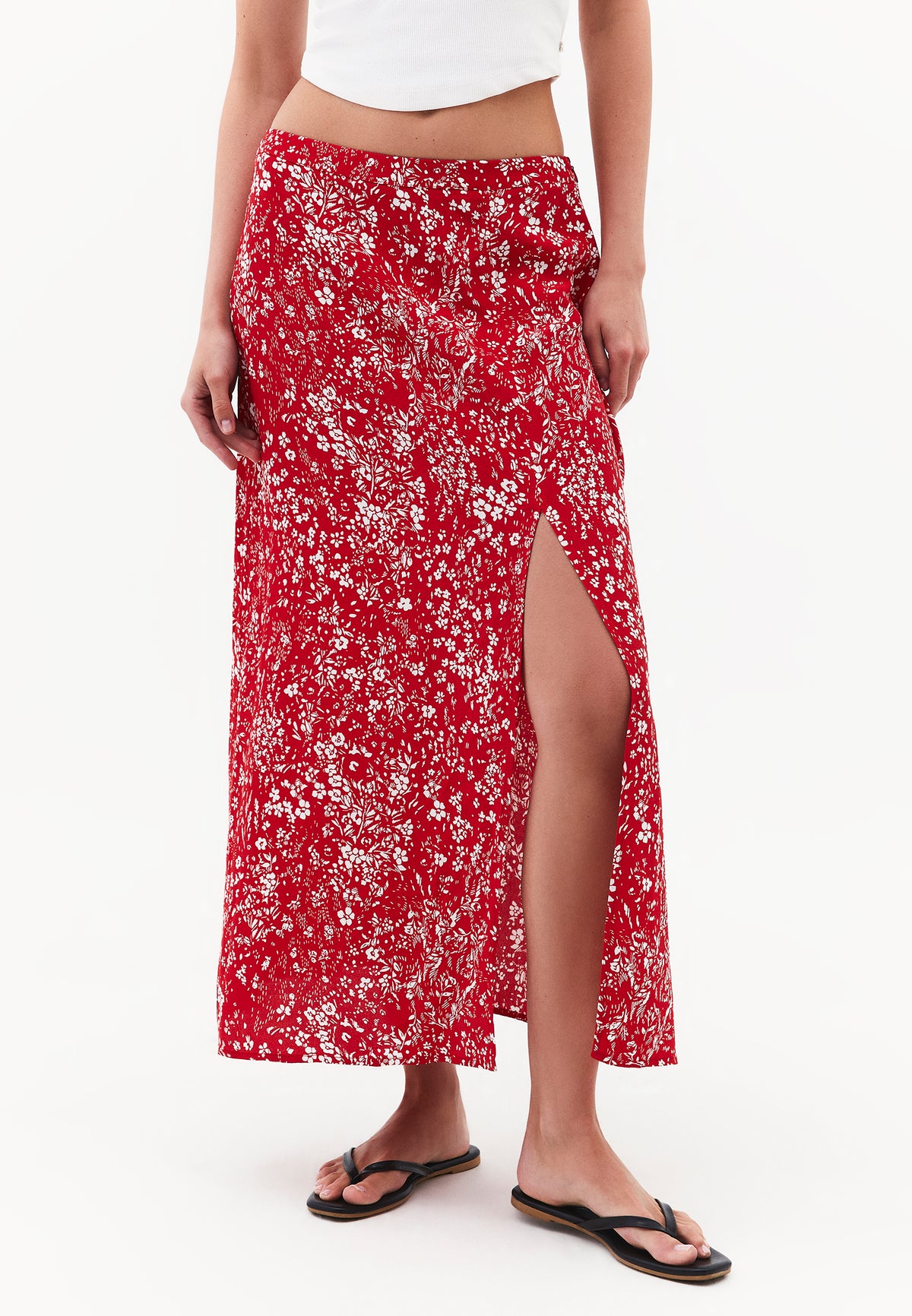 High Waist Printed Flared Midi Skirt - FLORAL PRINT