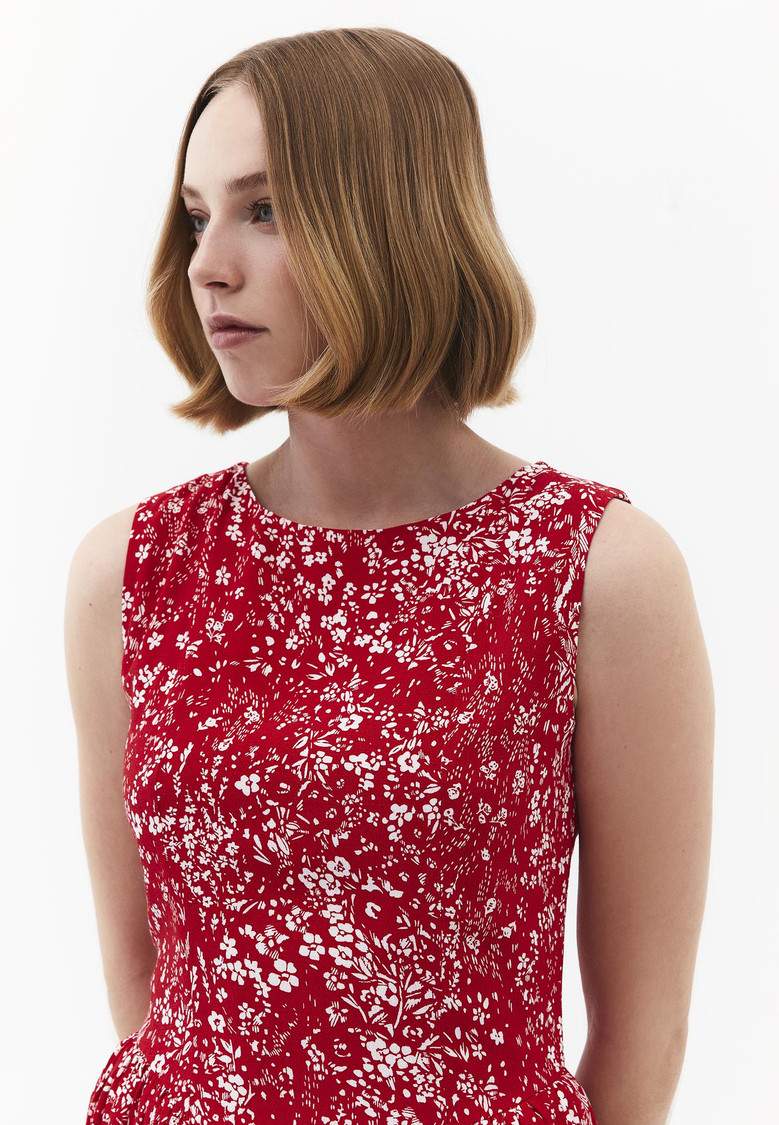 Printed Ruched Midi Dress - FLORAL PRINT