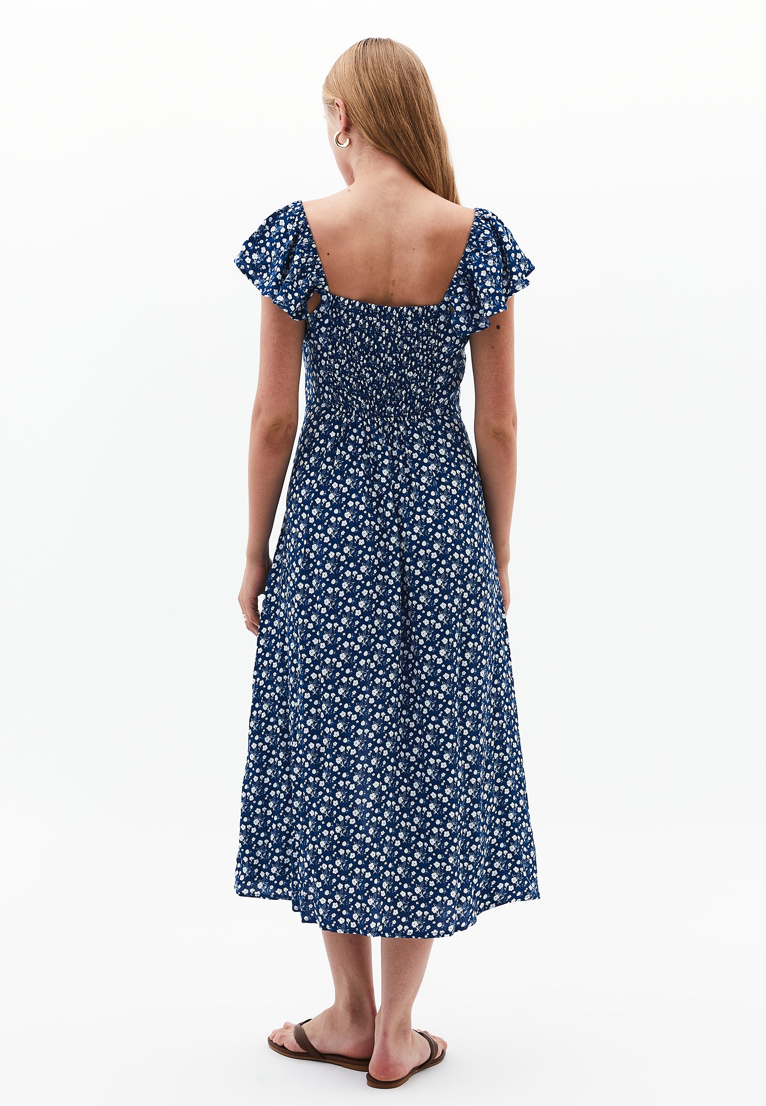 Sweetheart Neck Printed Slit Detailed Midi Dress - FLORAL PRINT