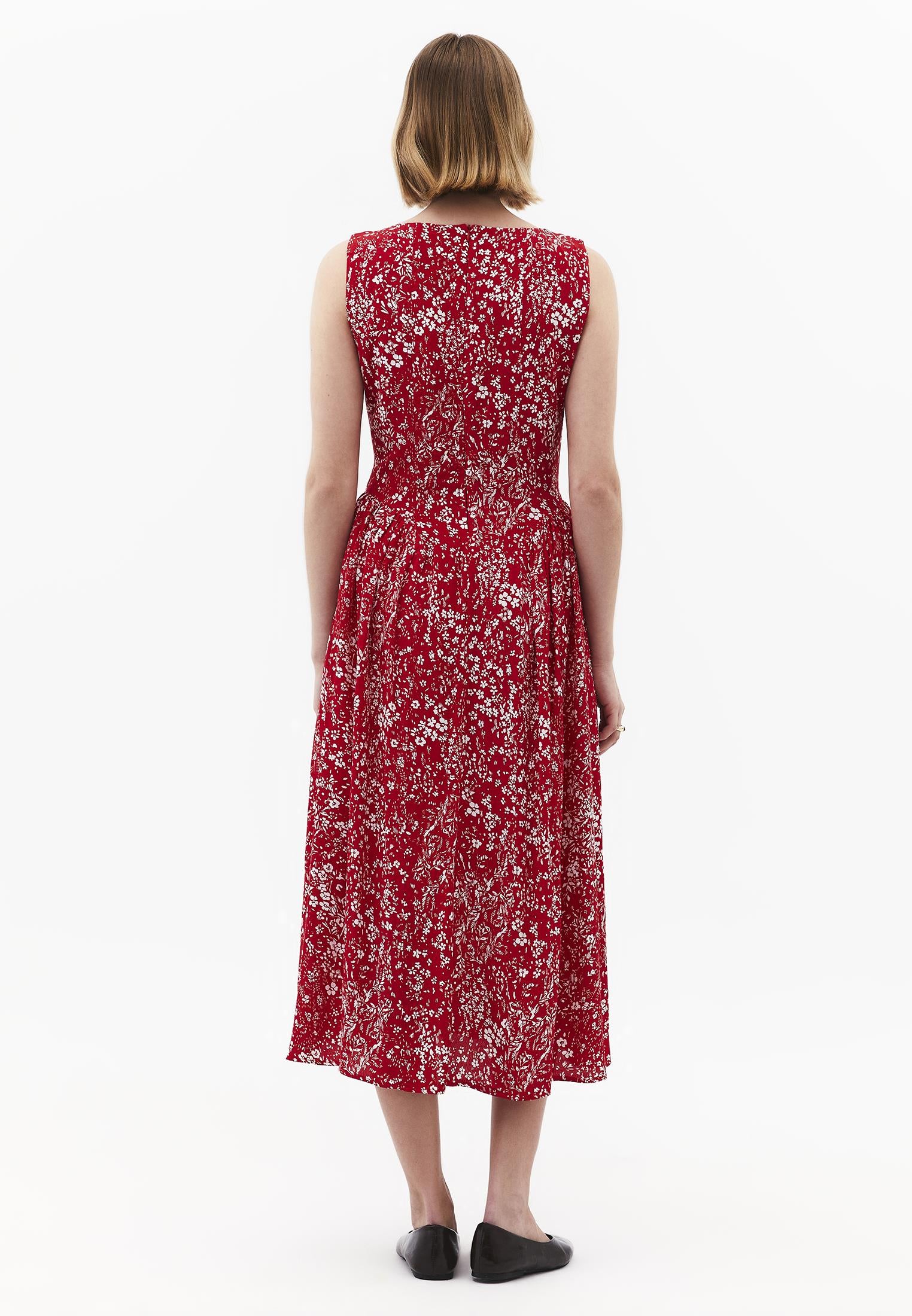 Printed Ruched Midi Dress - FLORAL PRINT