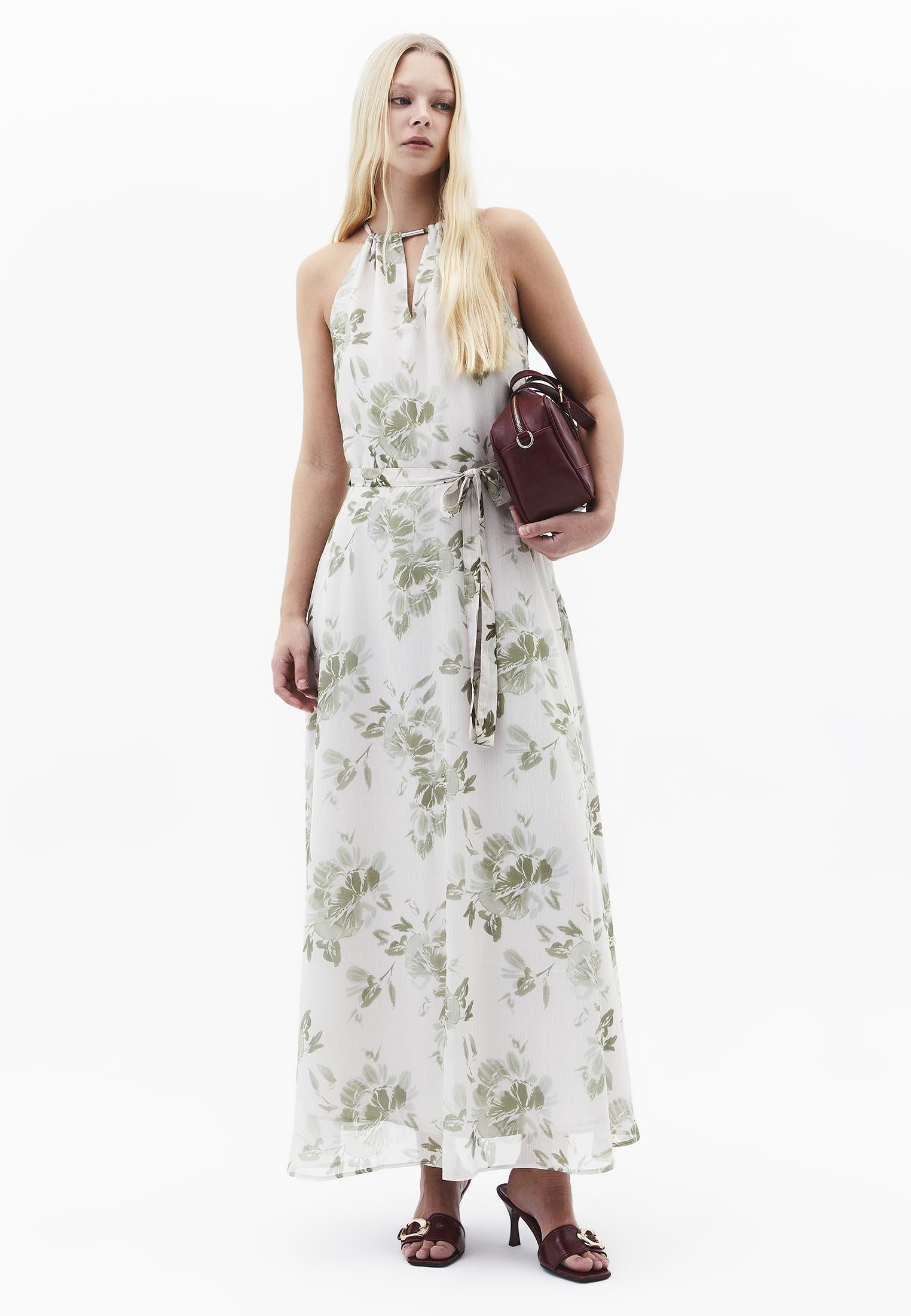 Halter Neck Long Printed Dress - FLOWER COMB