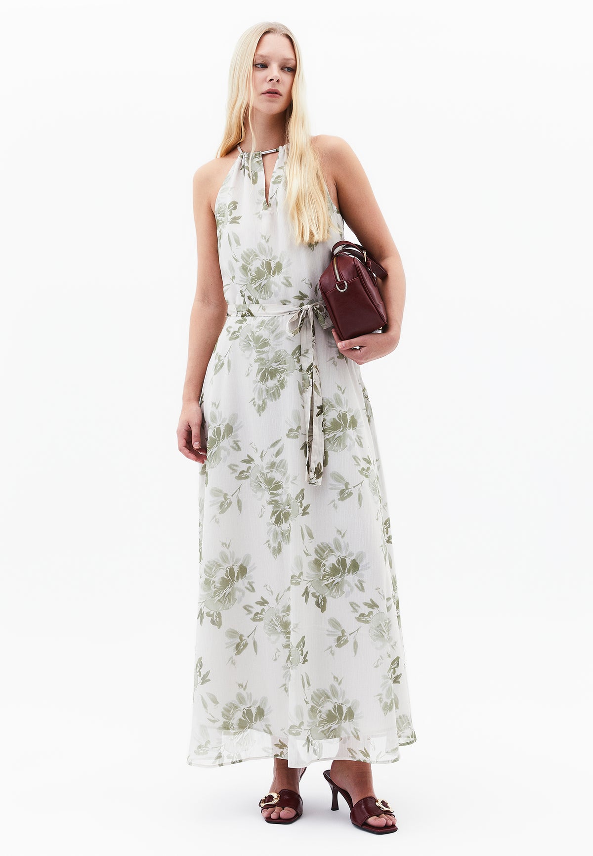 Halter Neck Long Printed Dress - Mix Color