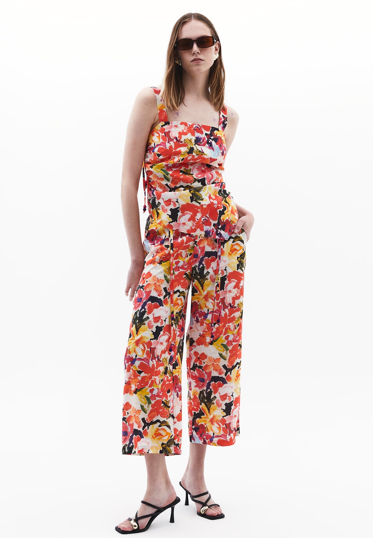 Wide Leg Midi Pants - Mix Color