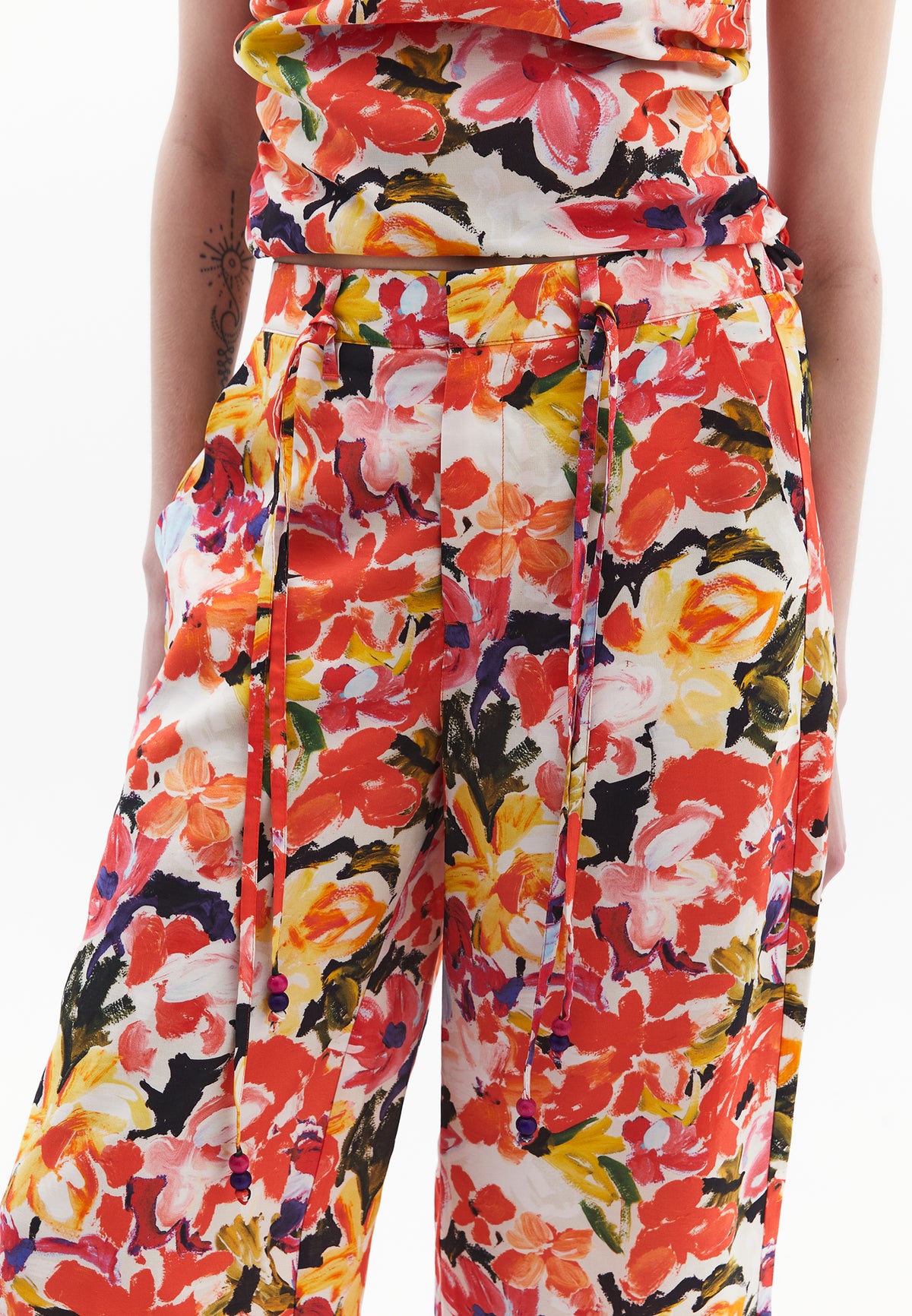 Wide Leg Midi Pants - Mix Color
