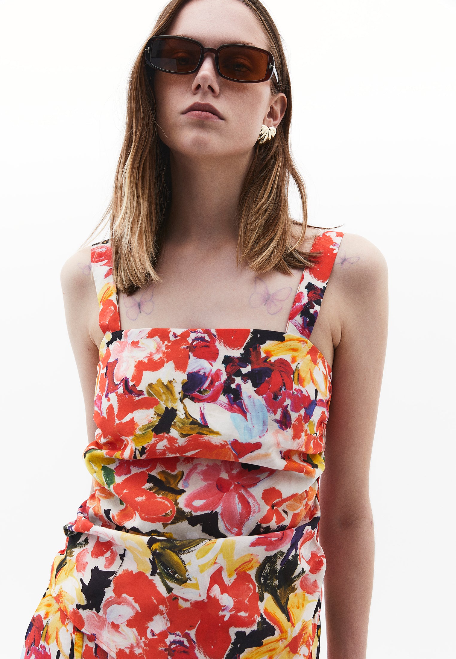 Sleeveless Square Neck Tank Top - FLOWER COMB