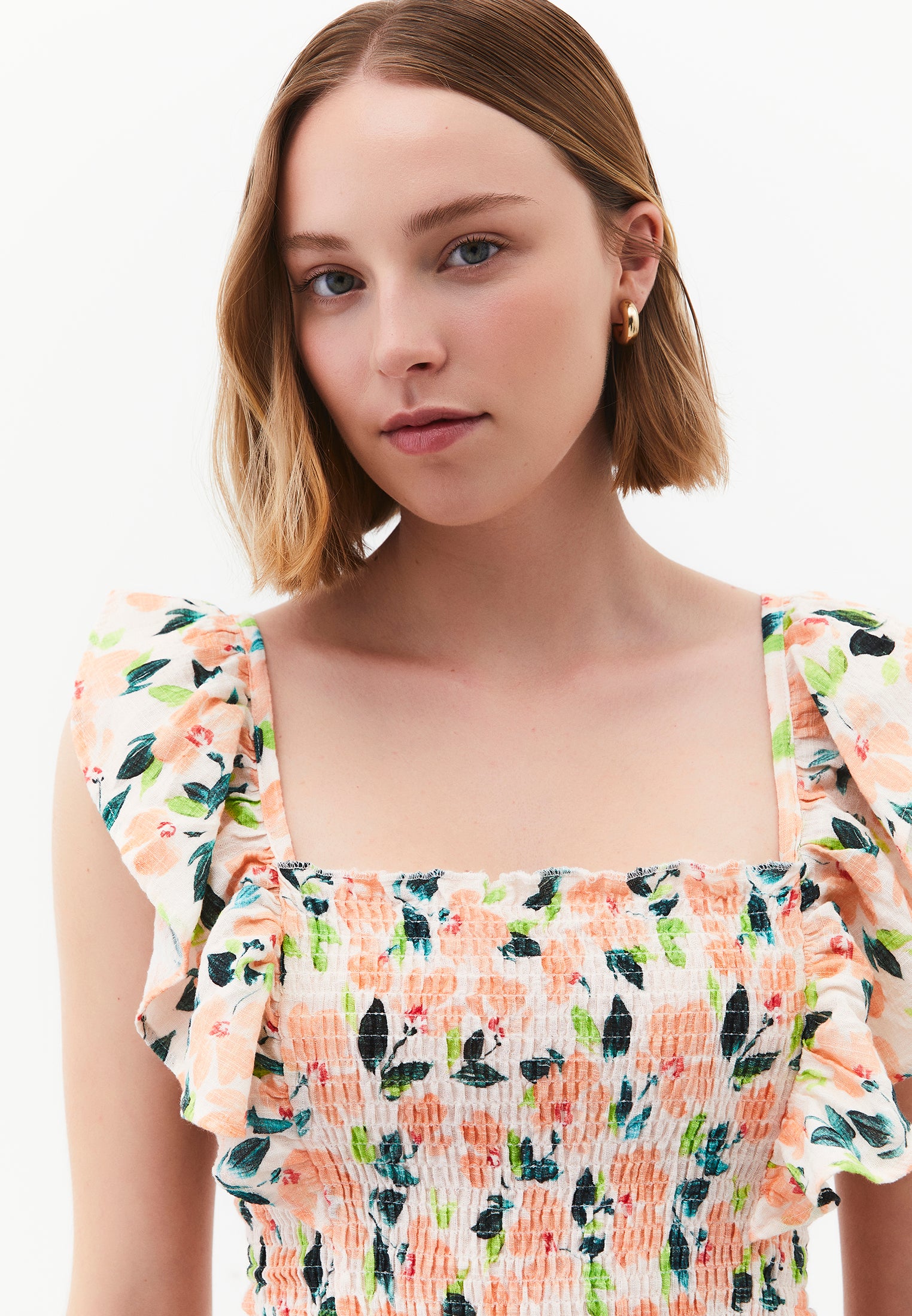 Long Dress With Butterfly Sleeves And Square Neckline - FLOWER COMB