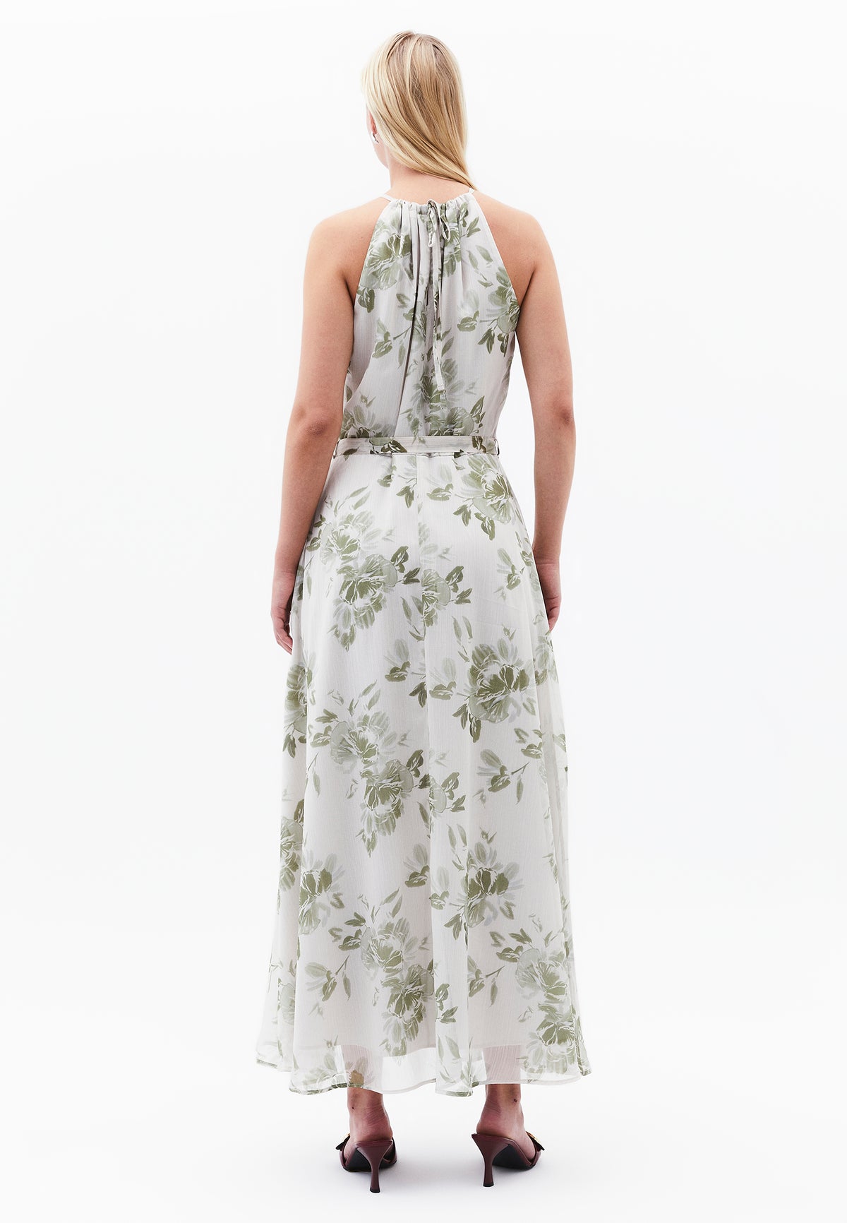 Halter Neck Long Printed Dress - Mix Color