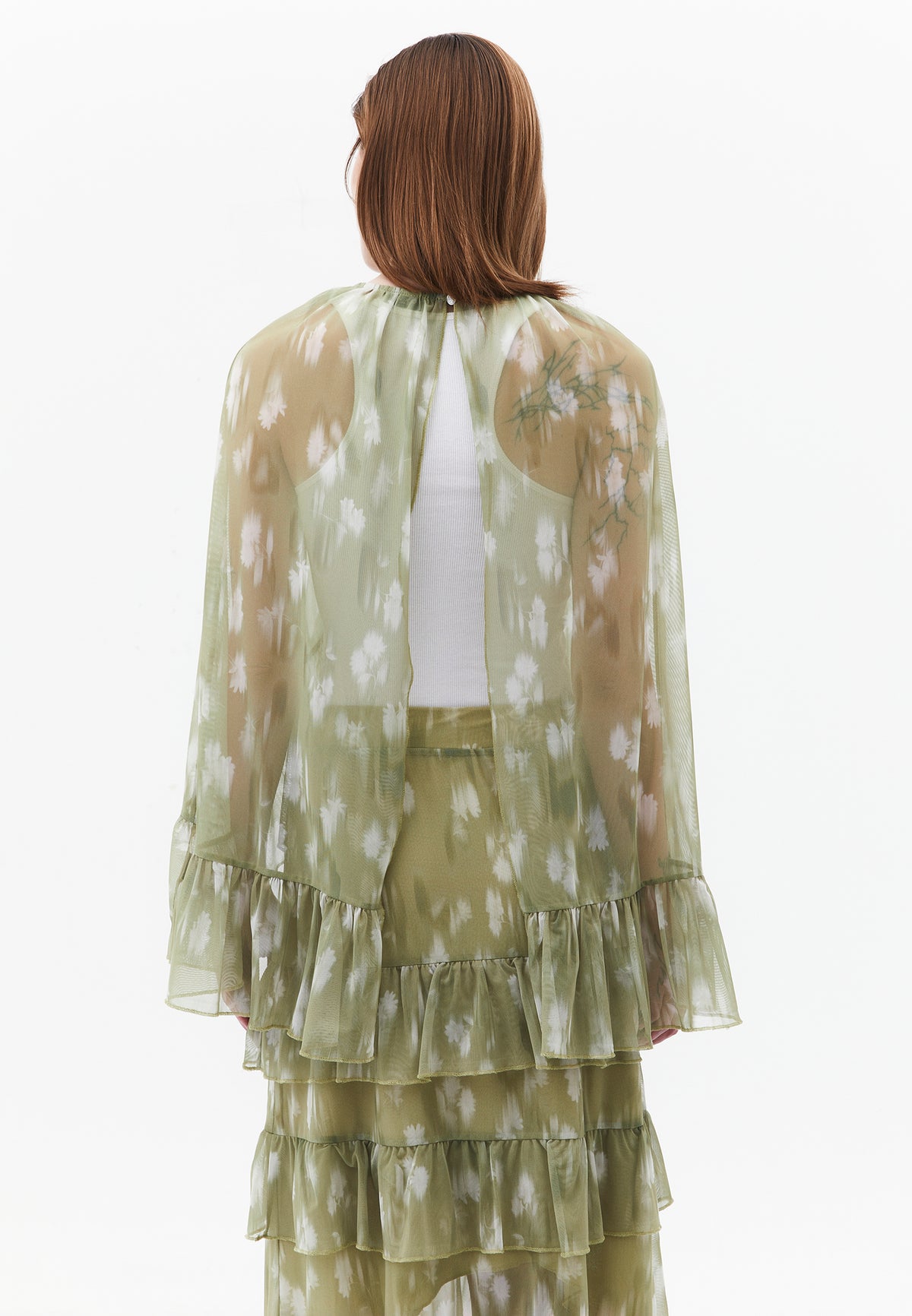 Kimono With Ruffle Details And Bateau Neck - FLOWER COMB