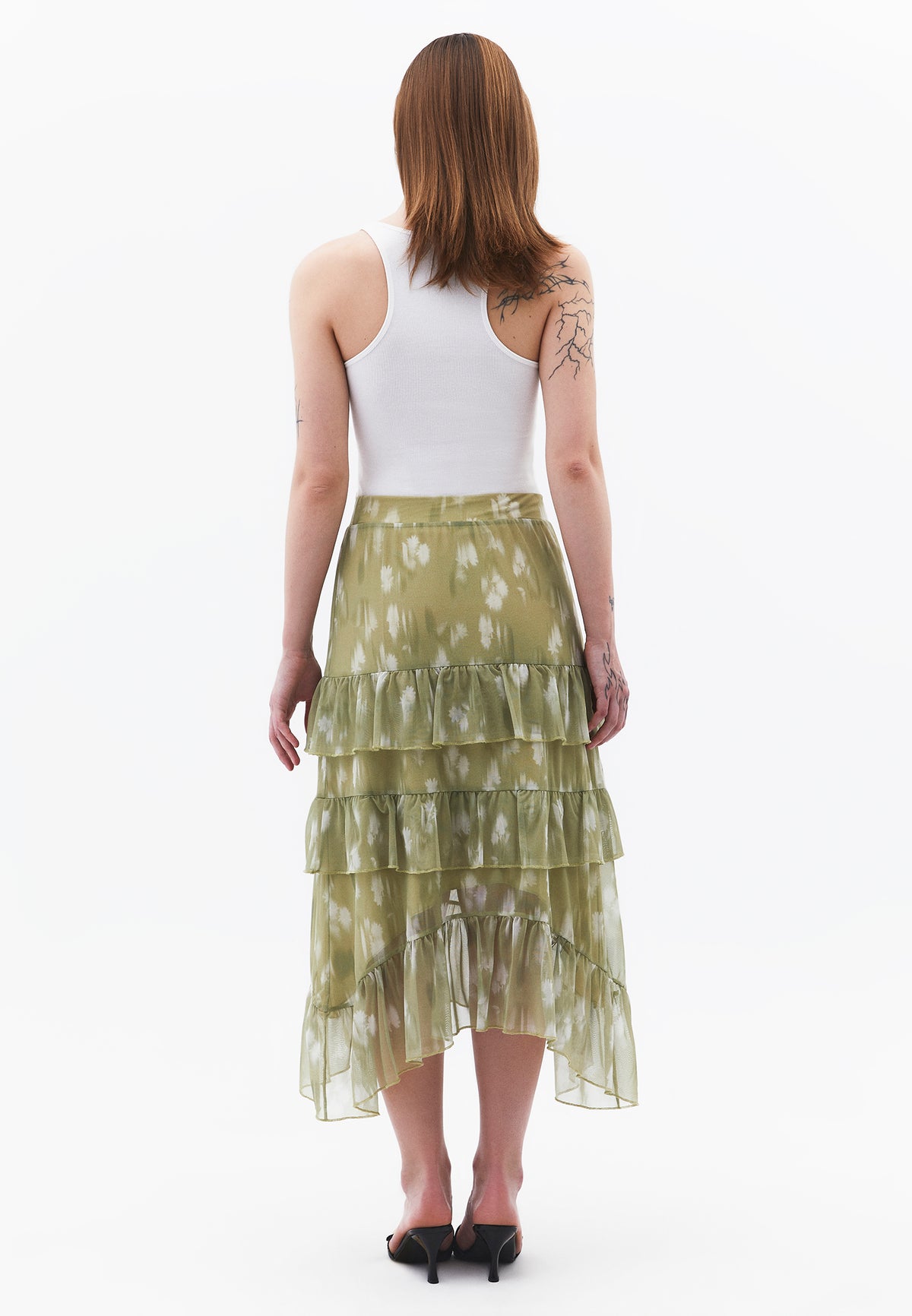 Long High Waist Printed Ruffled Skirt - FLOWER COMB