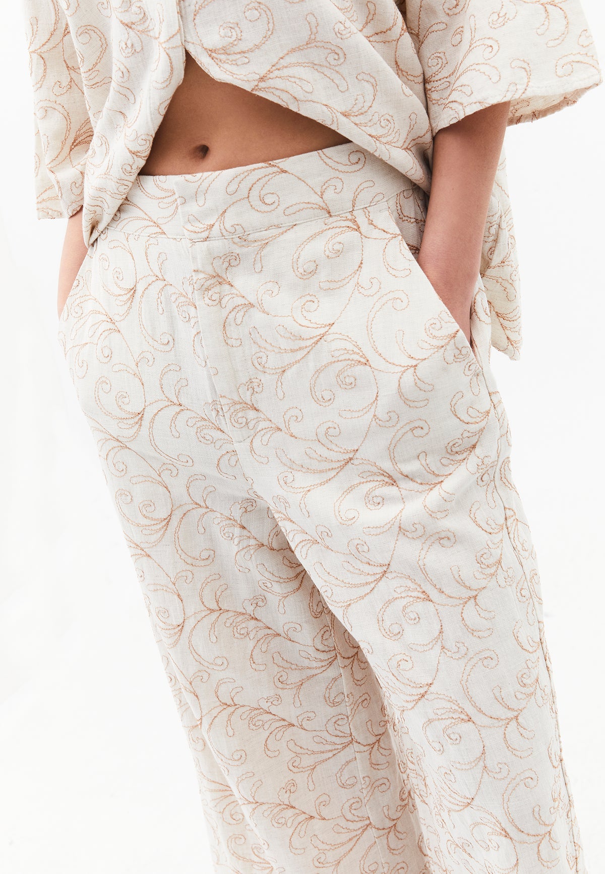 Capri Embroidered Cropped Culotte Trousers - FLOWER COMB