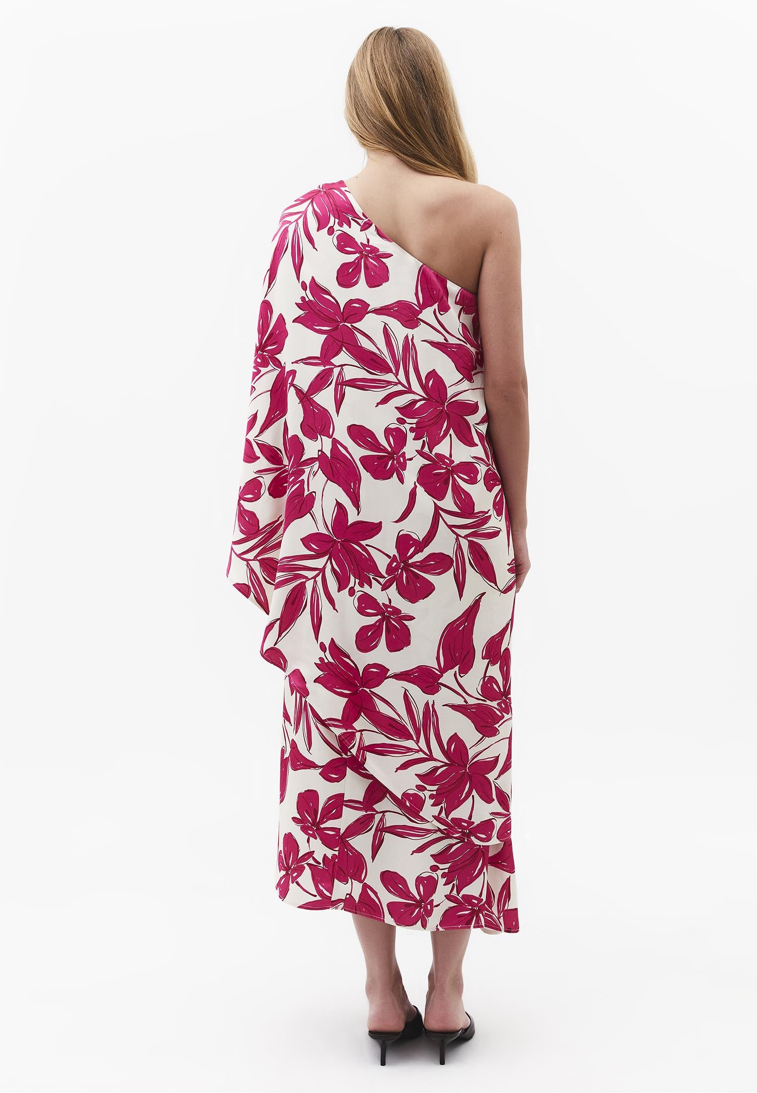 Asymmetric One Shoulder Long Dress - FLOWER COMB