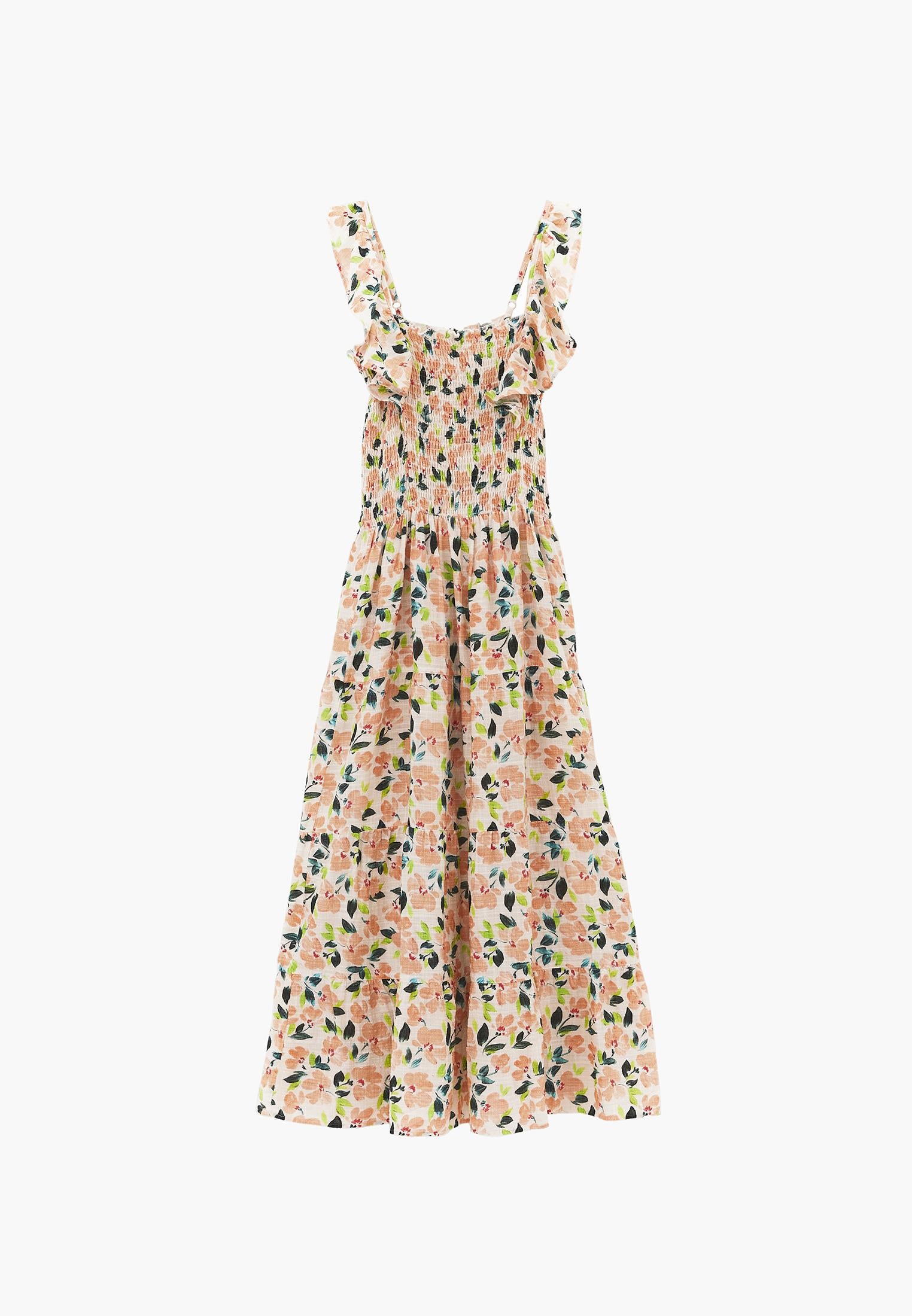 Long Dress With Butterfly Sleeves And Square Neckline - FLOWER COMB
