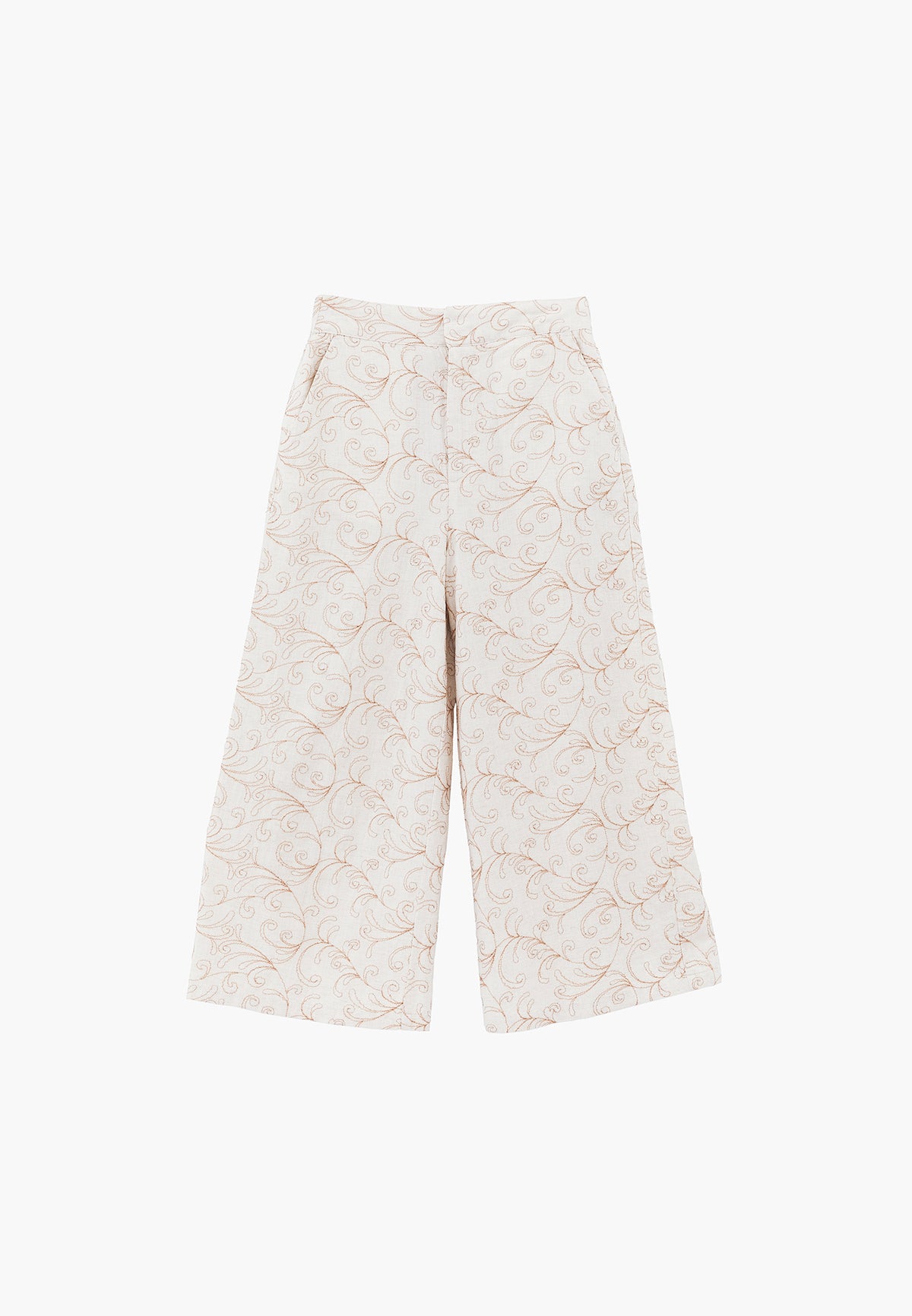Capri Embroidered Cropped Culotte Trousers - FLOWER COMB