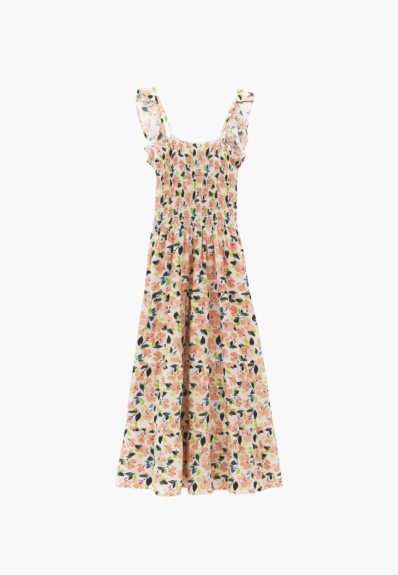 Long Dress With Butterfly Sleeves And Square Neckline - FLOWER COMB