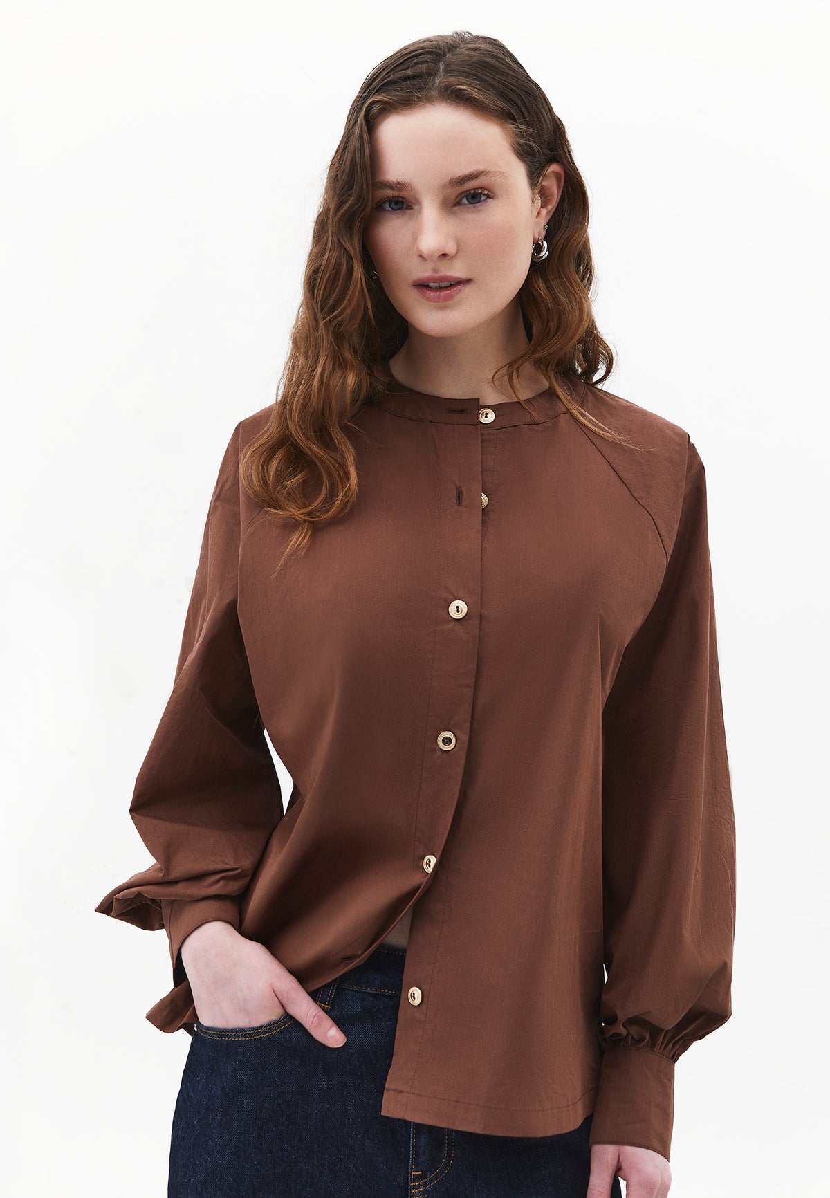 Oversize Raglan Sleeve Shirt - Brown