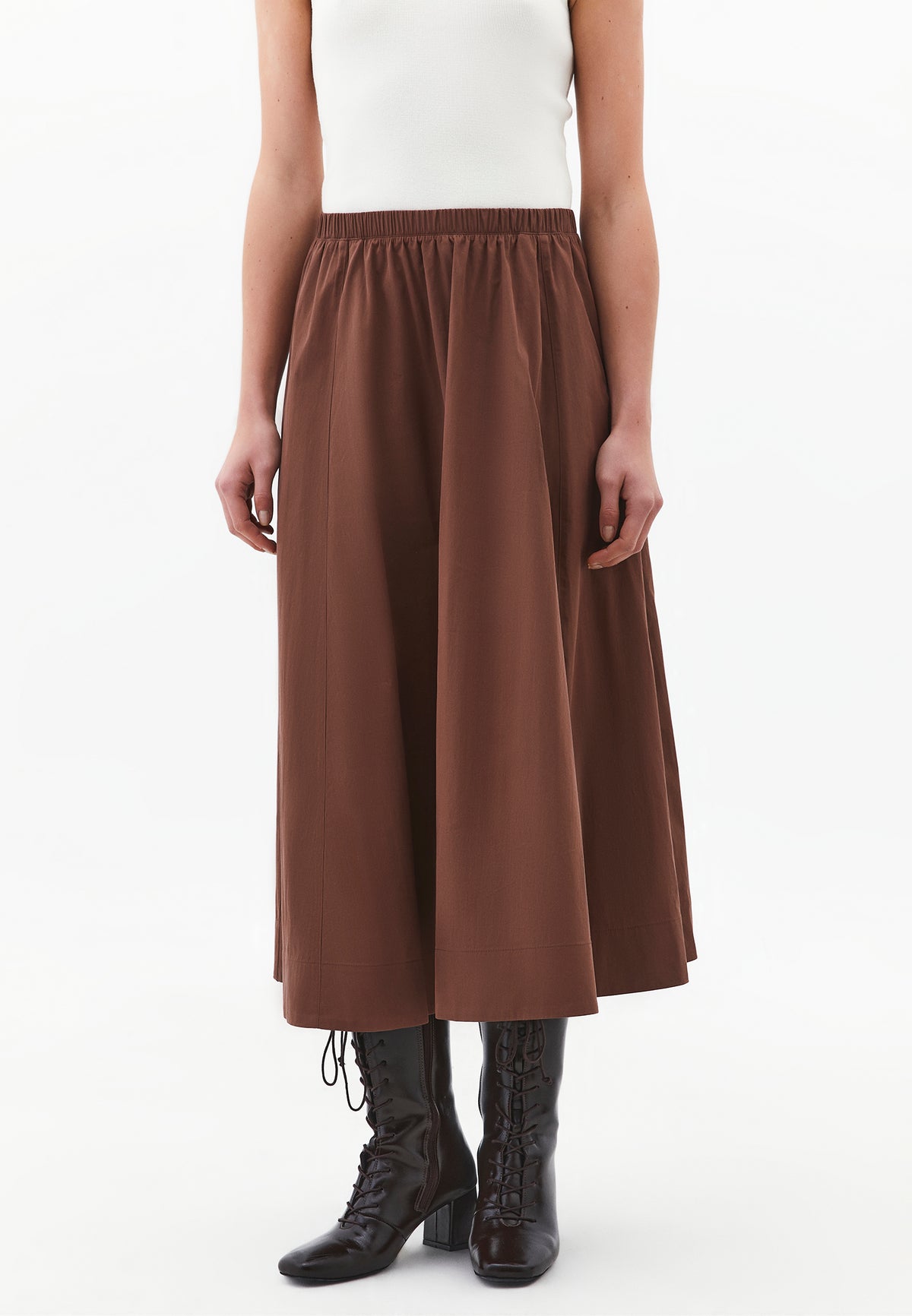 High Waist Flared Skirt - Brown