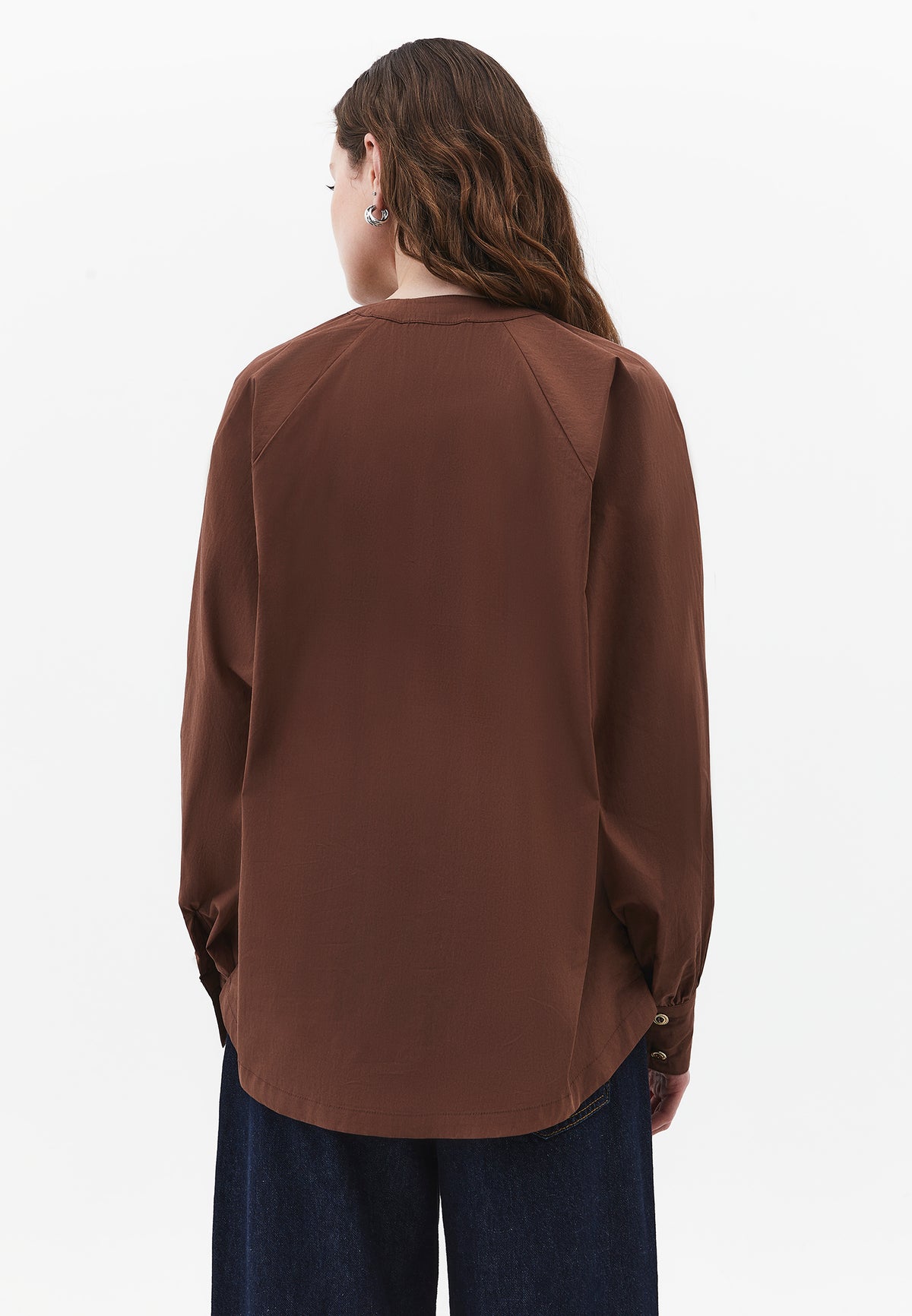 Oversize Raglan Sleeve Shirt - Brown