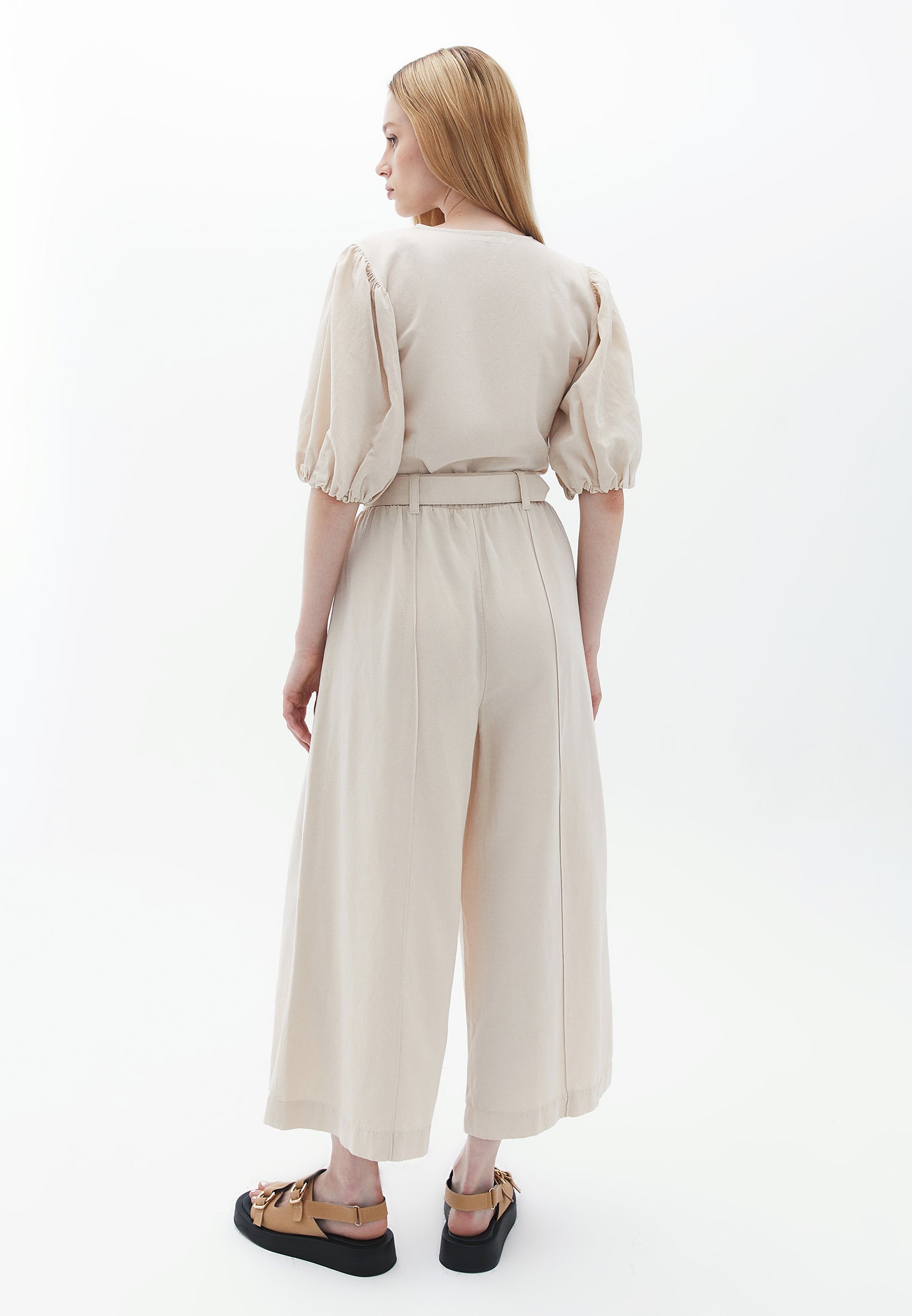 Elastic wide leg pants - FRENCH OAK