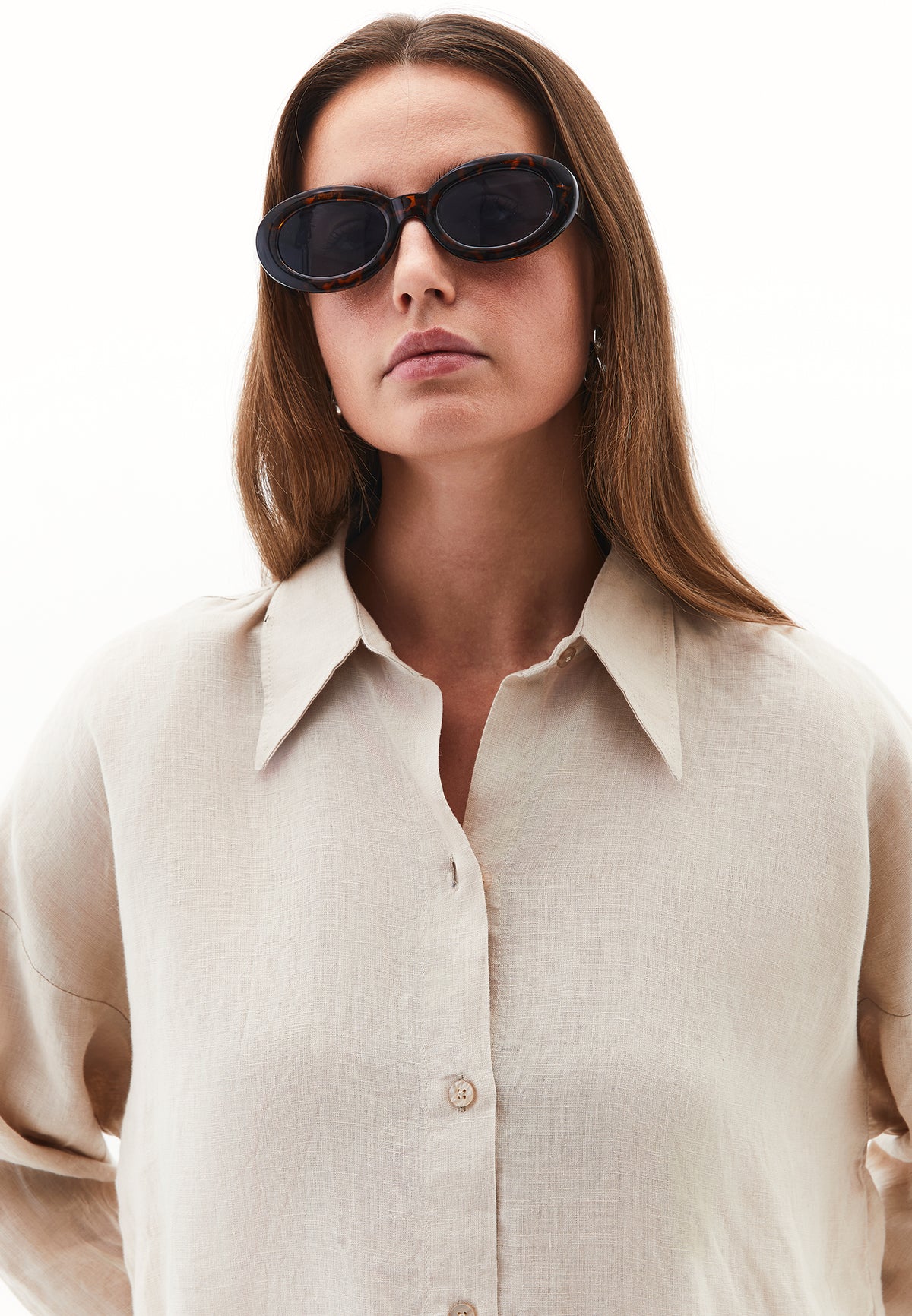 Linen Shirt With Large Fit And Buttons - Beige