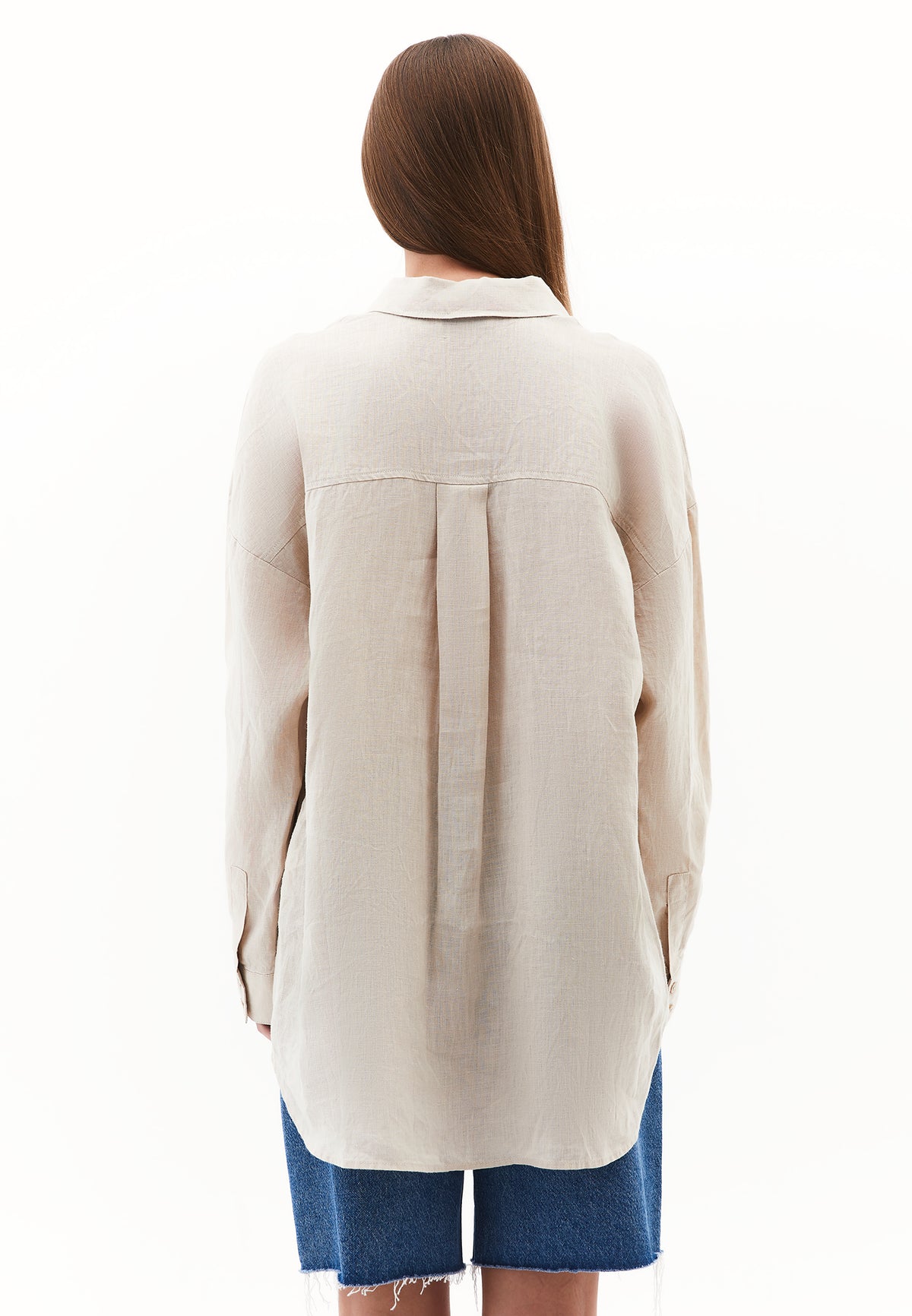 Linen Shirt With Large Fit And Buttons - Beige