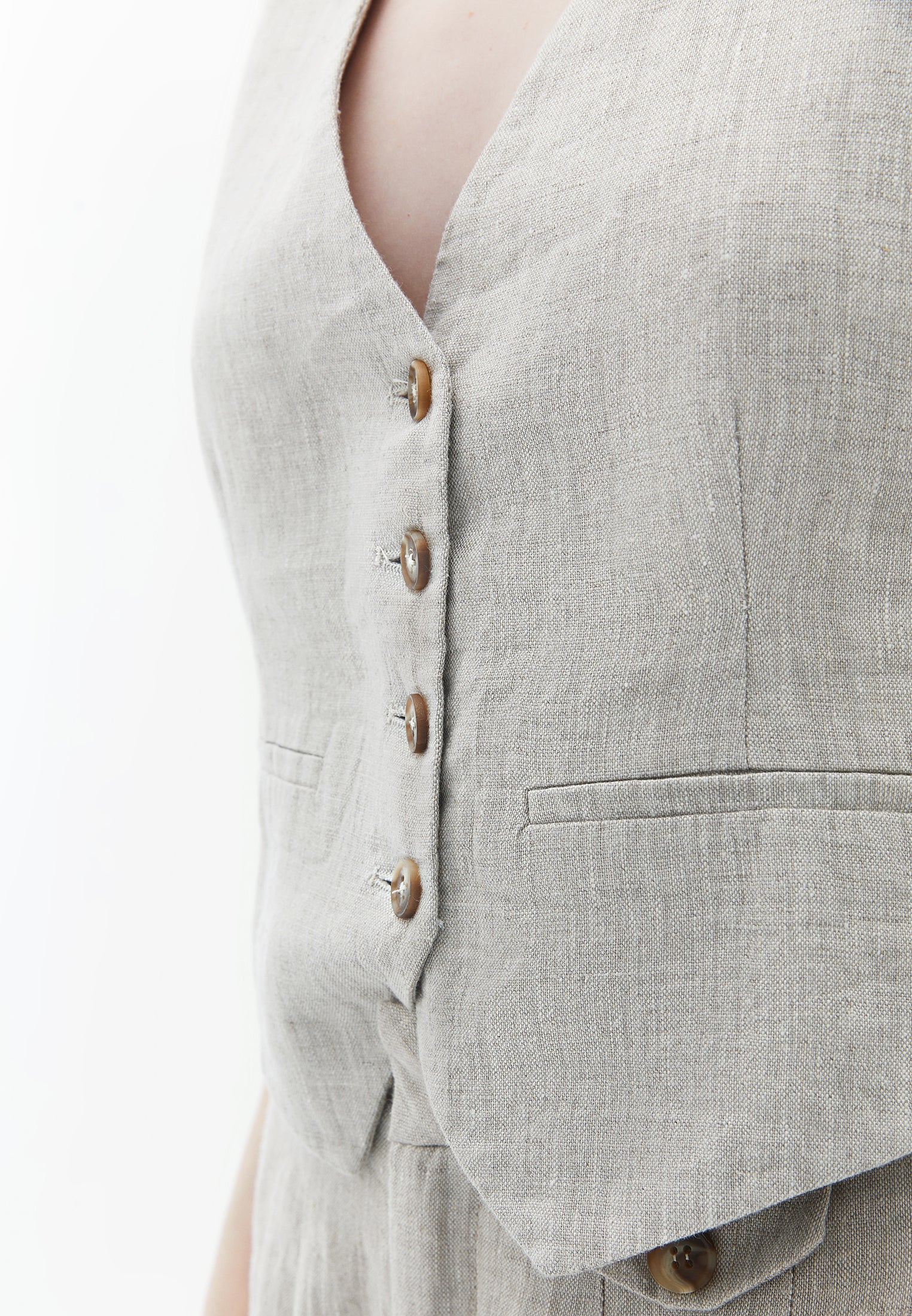 Buttoned linen vest - FRENCH OAK
