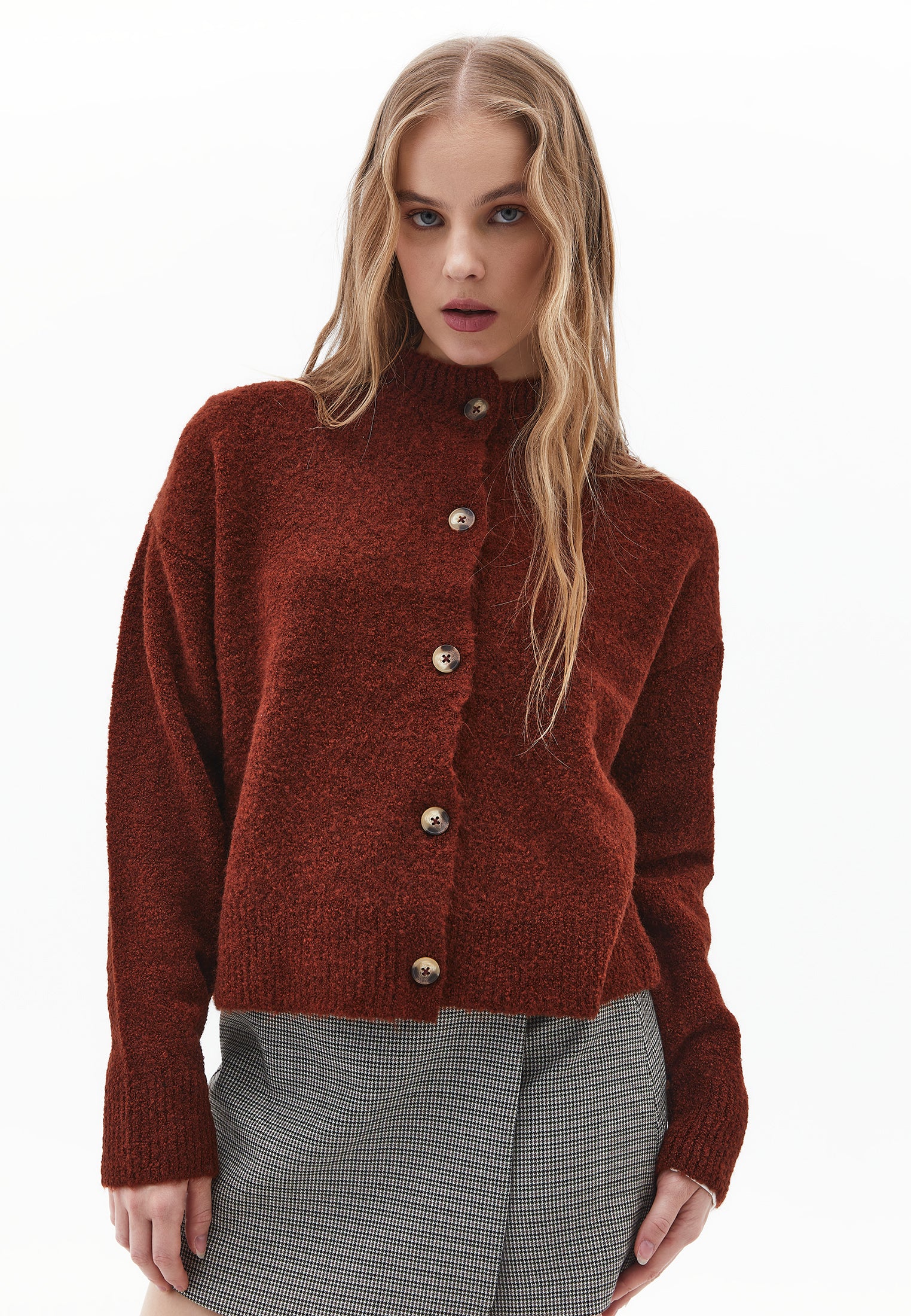 LONG-SLEEVE SOFT CARDIGAN - FRIED BRICK