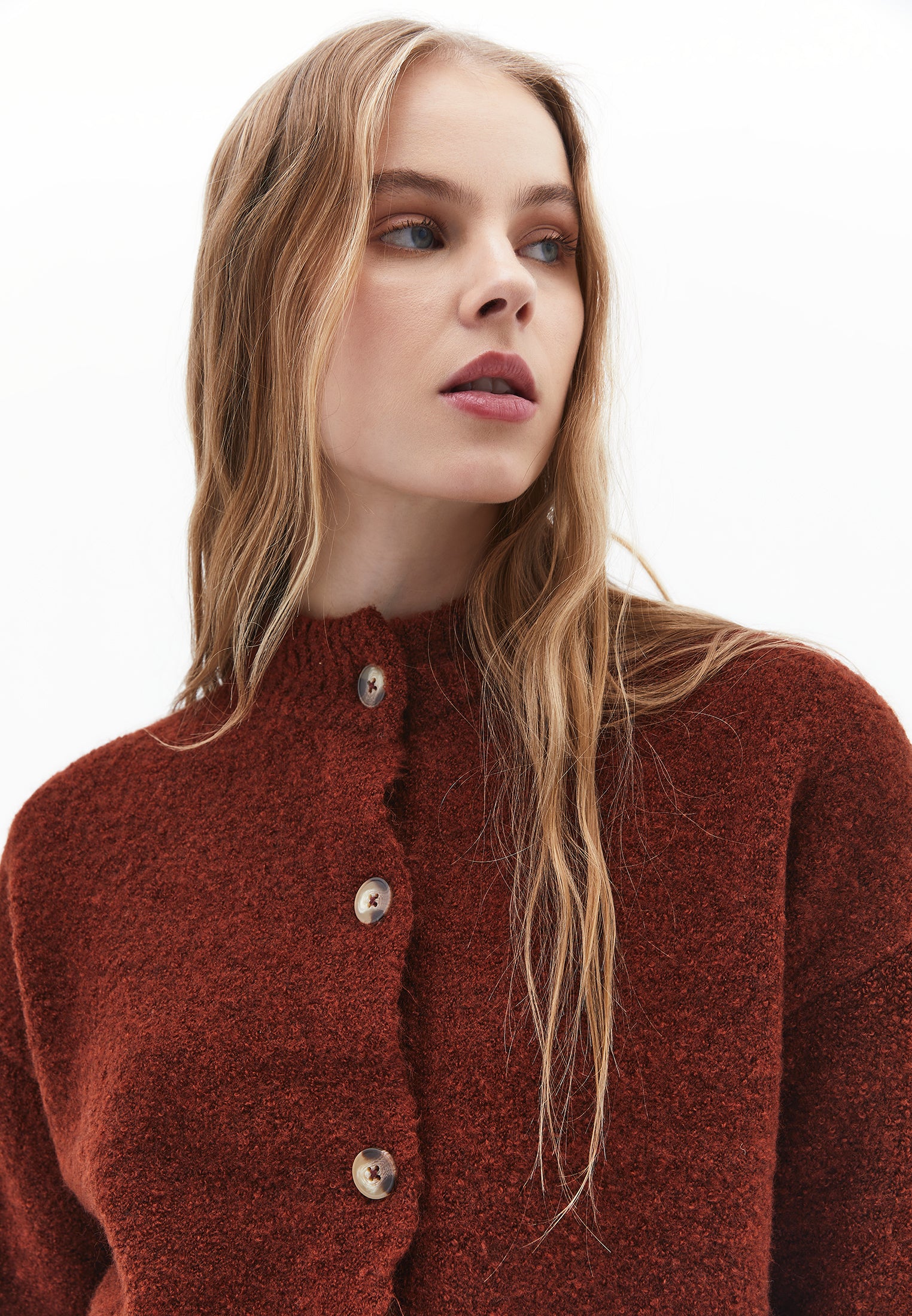 LONG-SLEEVE SOFT CARDIGAN - FRIED BRICK