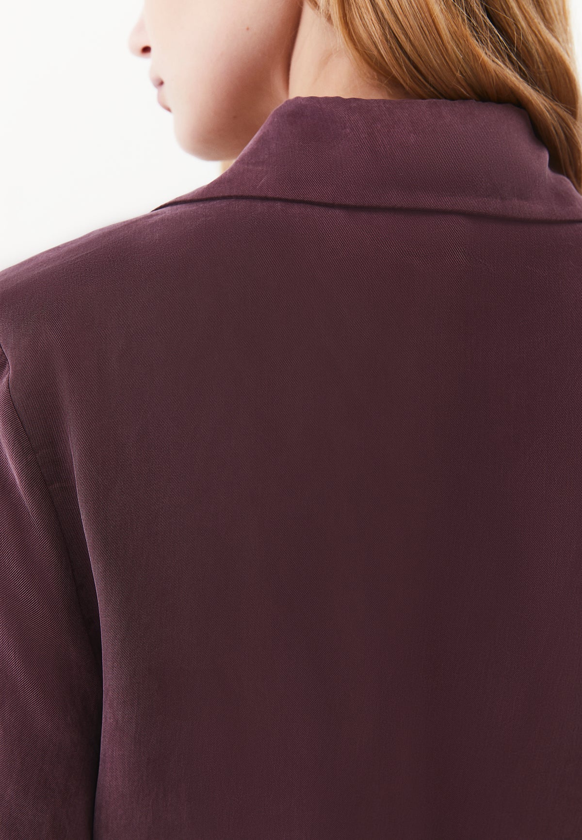 Shirt Collar Long Sleeve Shirt with Belt and Button Detail - Burgundy