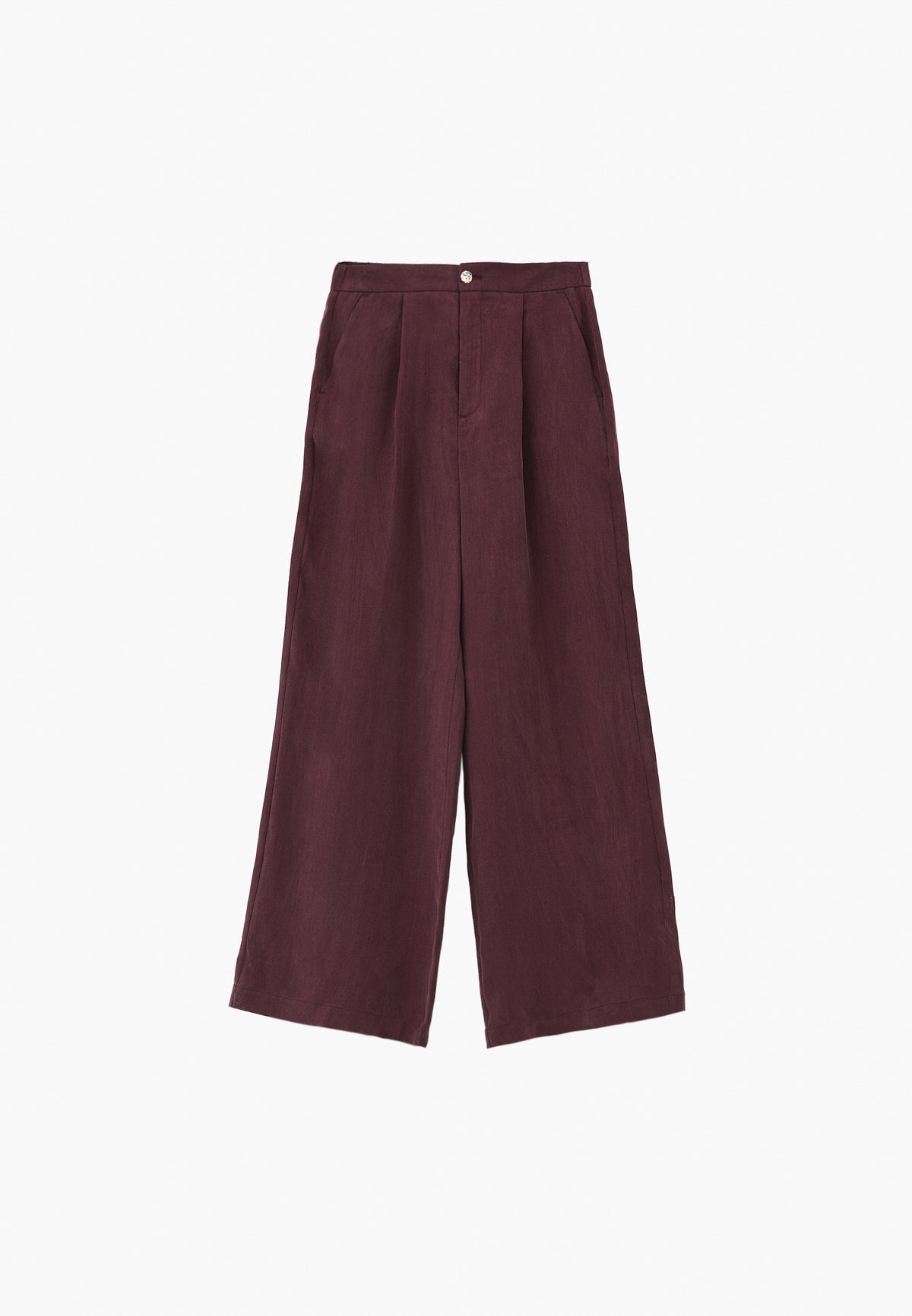 Wide Leg High Waist Buttoned Pants - Burgundy