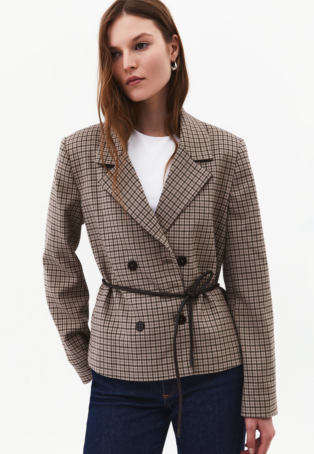 Standard Blazer Jacket with Belt Detail - Mix Color