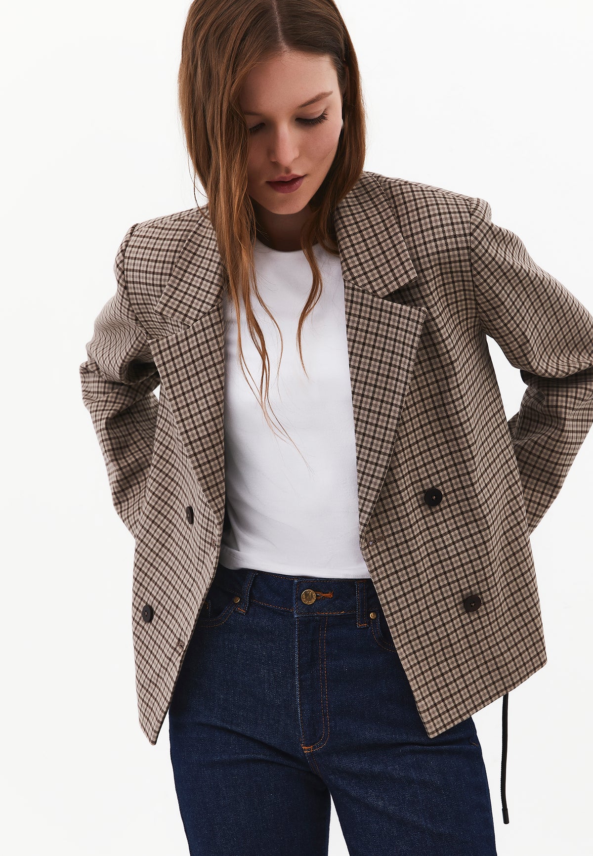 Standard Blazer Jacket with Belt Detail - Mix Color