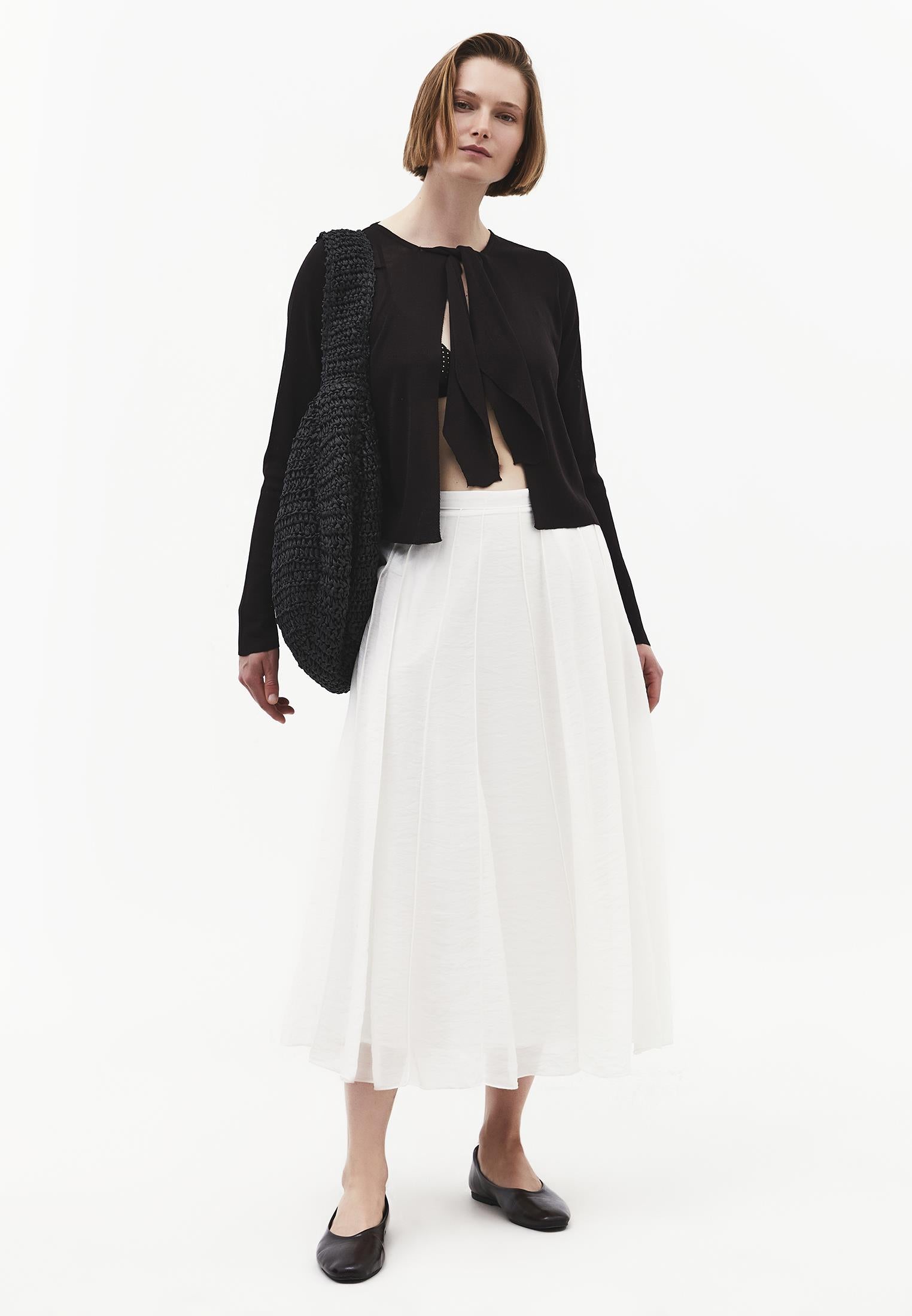Tie Neckline Cardigan With Crew Neck - GANACHE
