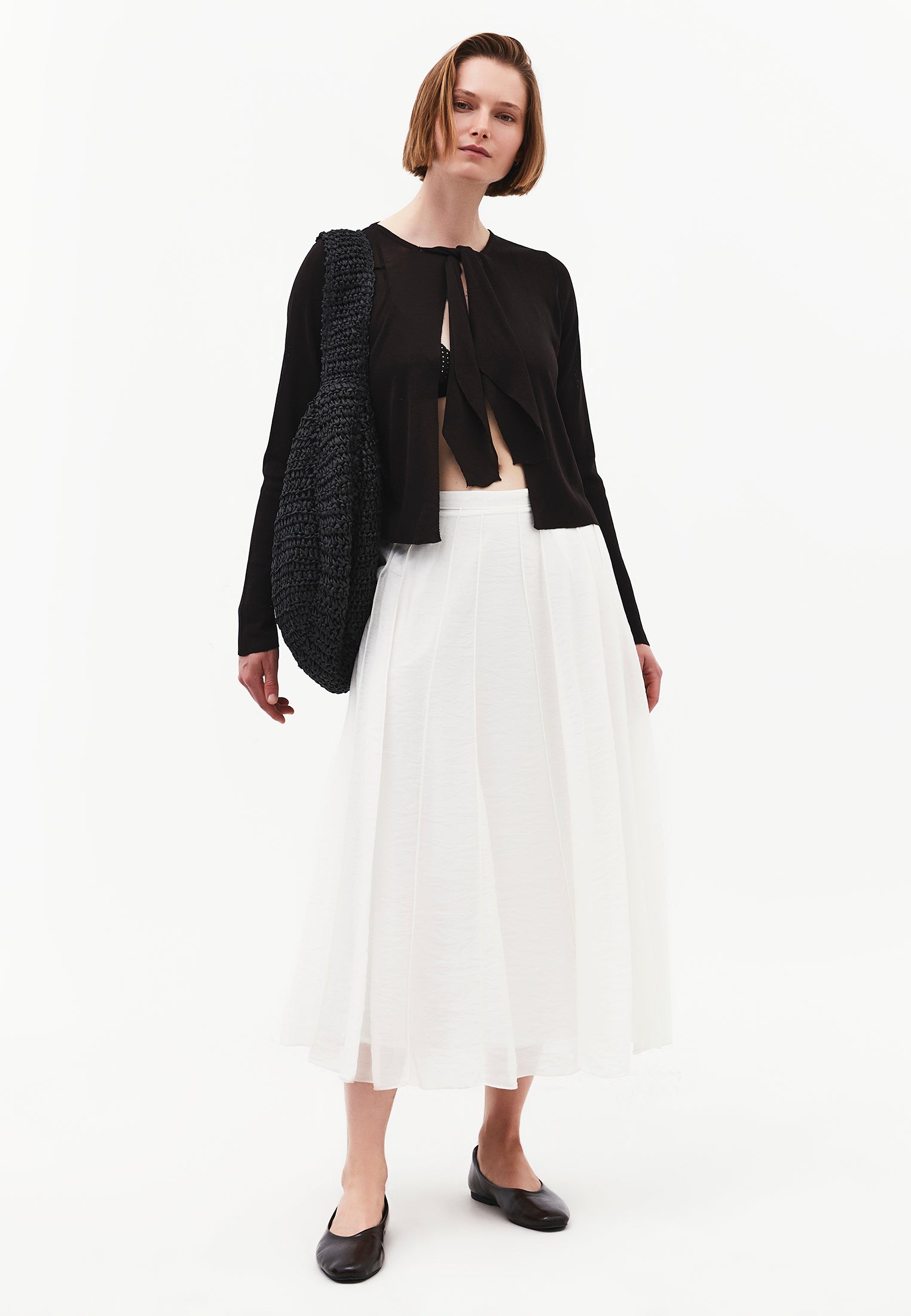 Tie Neckline Cardigan With Crew Neck - GANACHE