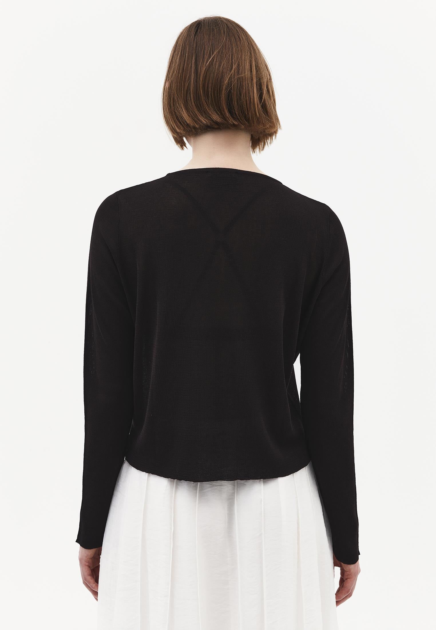 Tie Neckline Cardigan With Crew Neck - GANACHE
