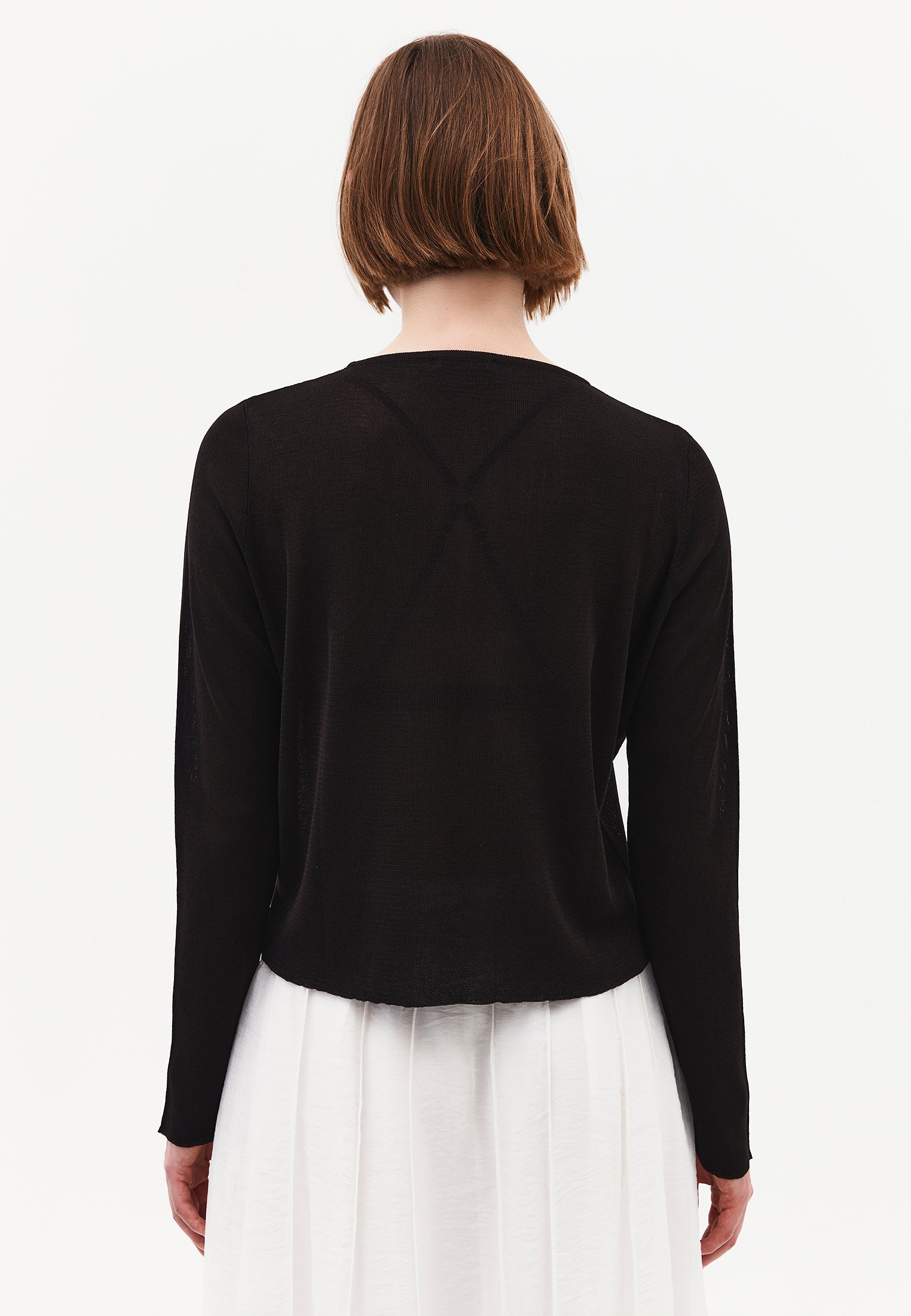 Tie Neckline Cardigan With Crew Neck - GANACHE
