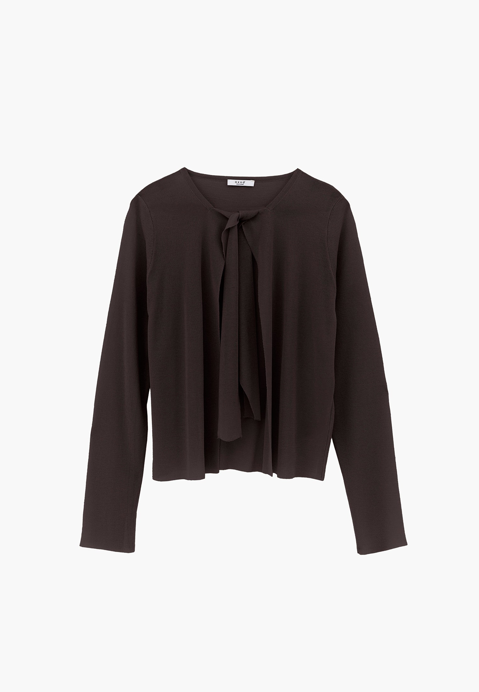 Tie Neckline Cardigan With Crew Neck - GANACHE
