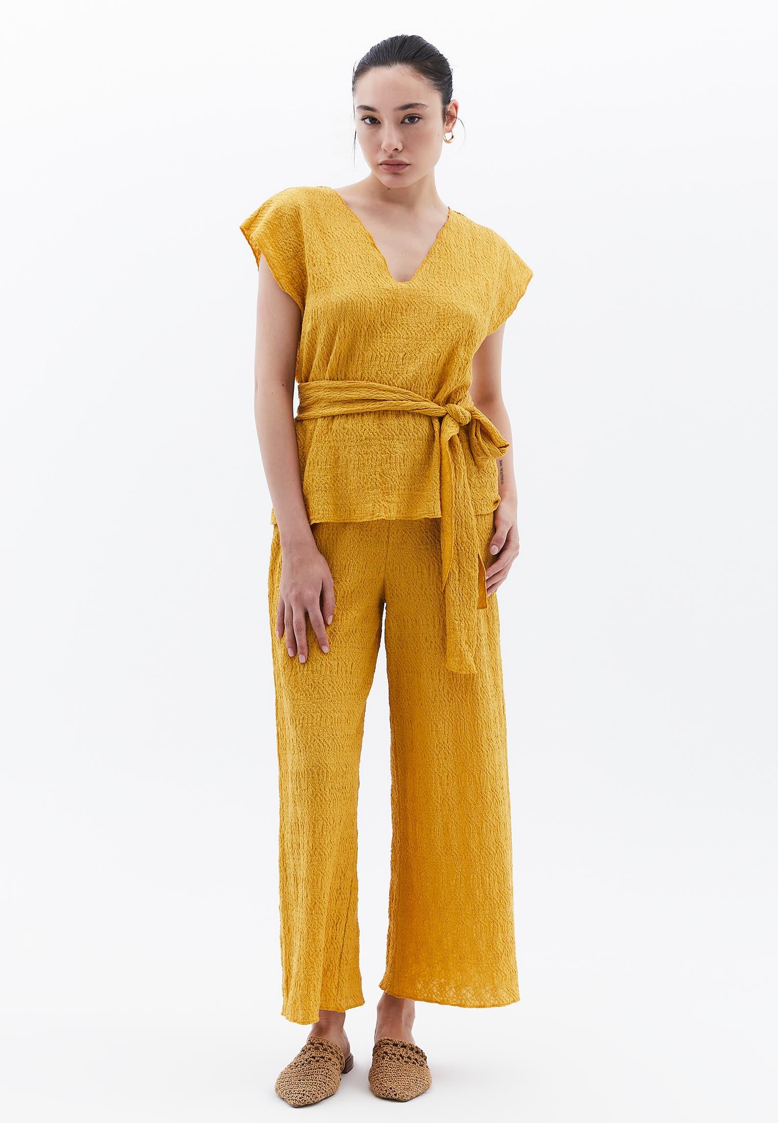 High Waist Midi Culotte Pants - GOLDEN SPICE