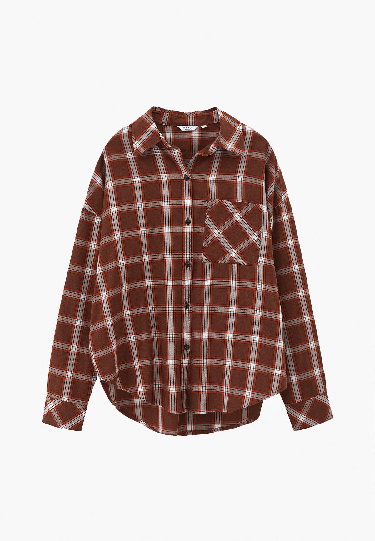 Oversized Long Sleeve Shirt with Pocket Detail - GOLD FLAME CHECK