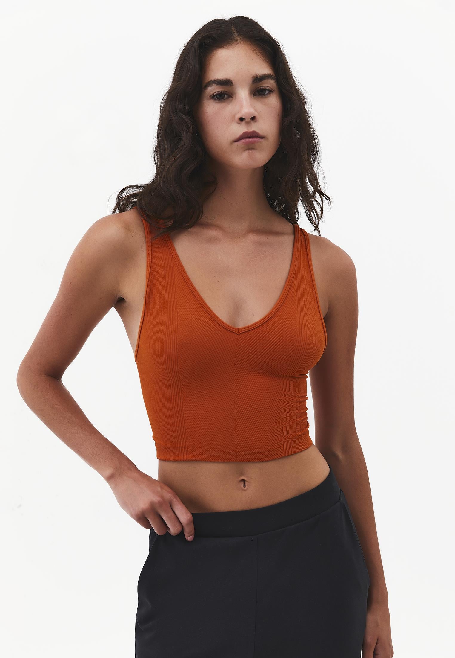 V Neck Bodycon Top - GOLD FLAME