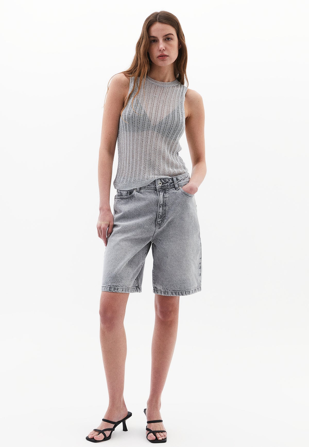 Cotton Denim Shorts - GREY DENIM